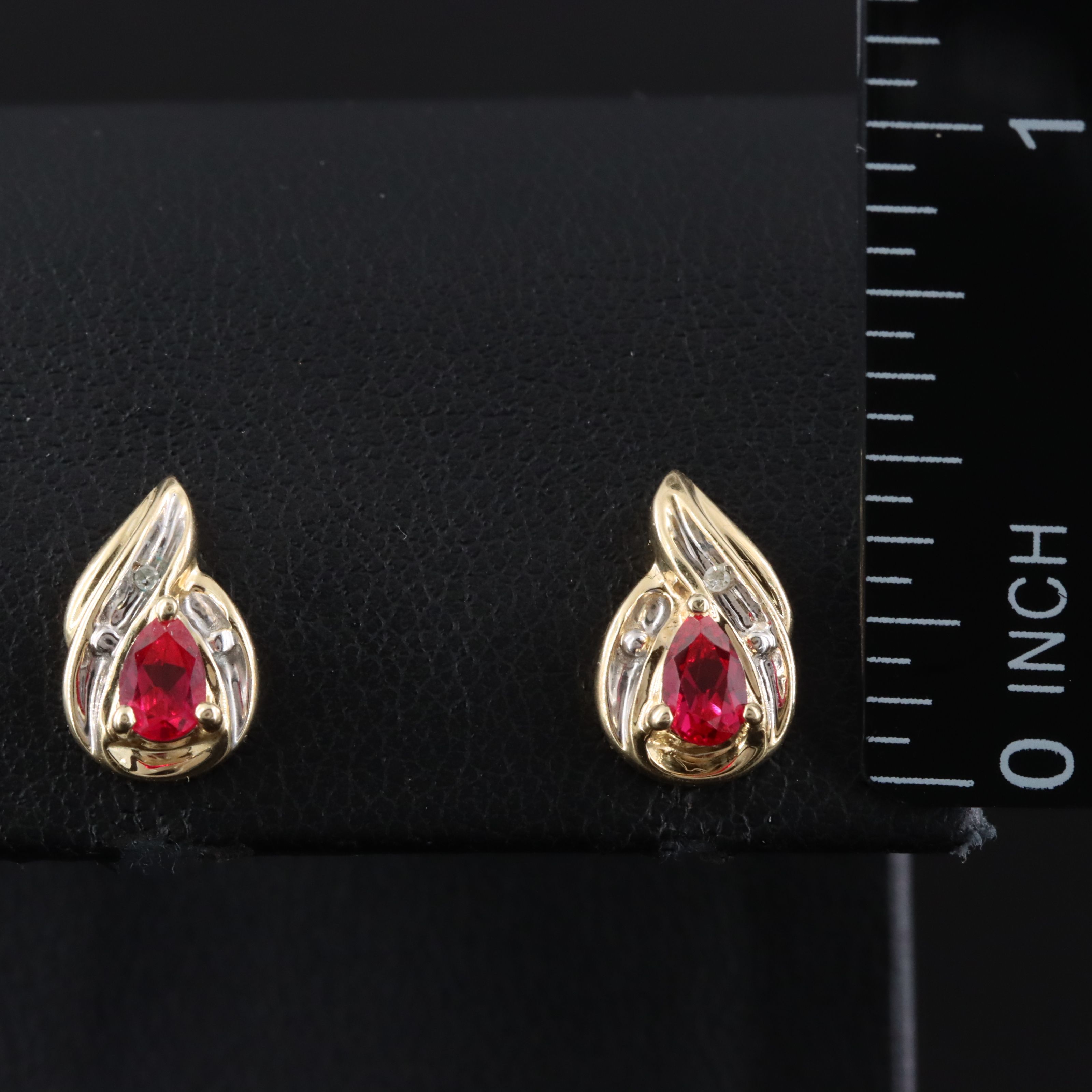 10K Ruby and Diamond Teardrop Earrings