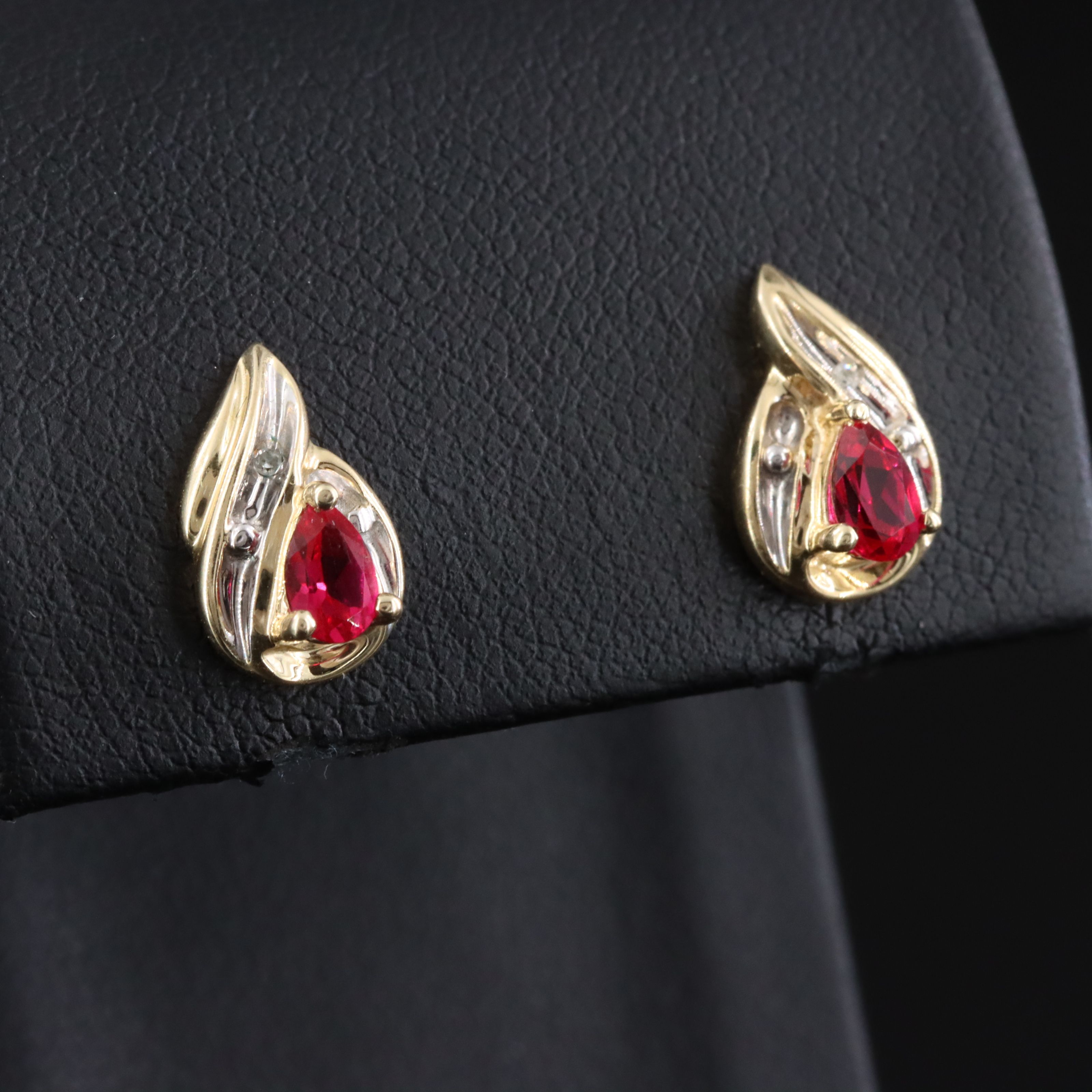 10K Ruby and Diamond Teardrop Earrings