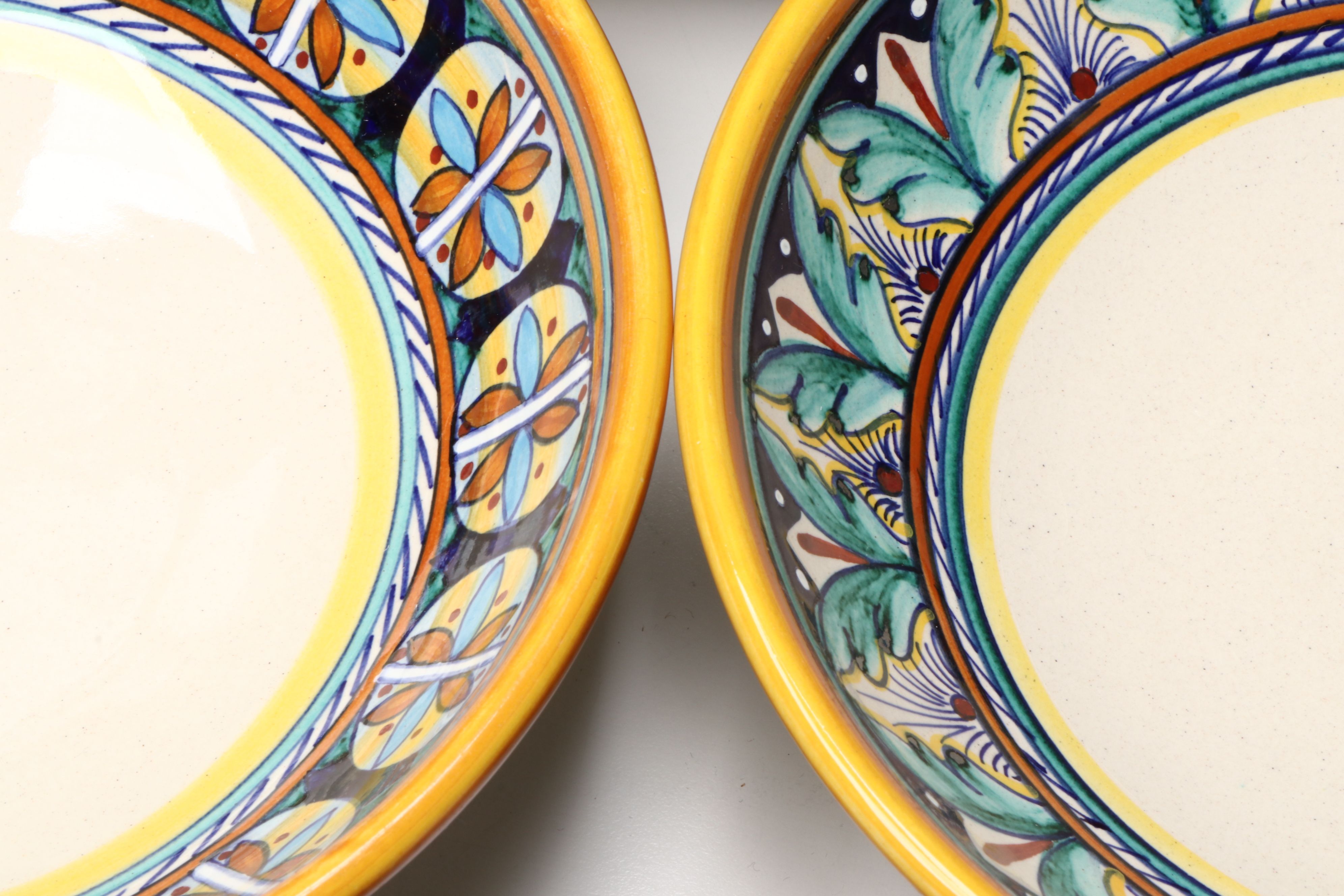 Italian Hand-Painted Majolica Dinner and Salad Plates with Bowls