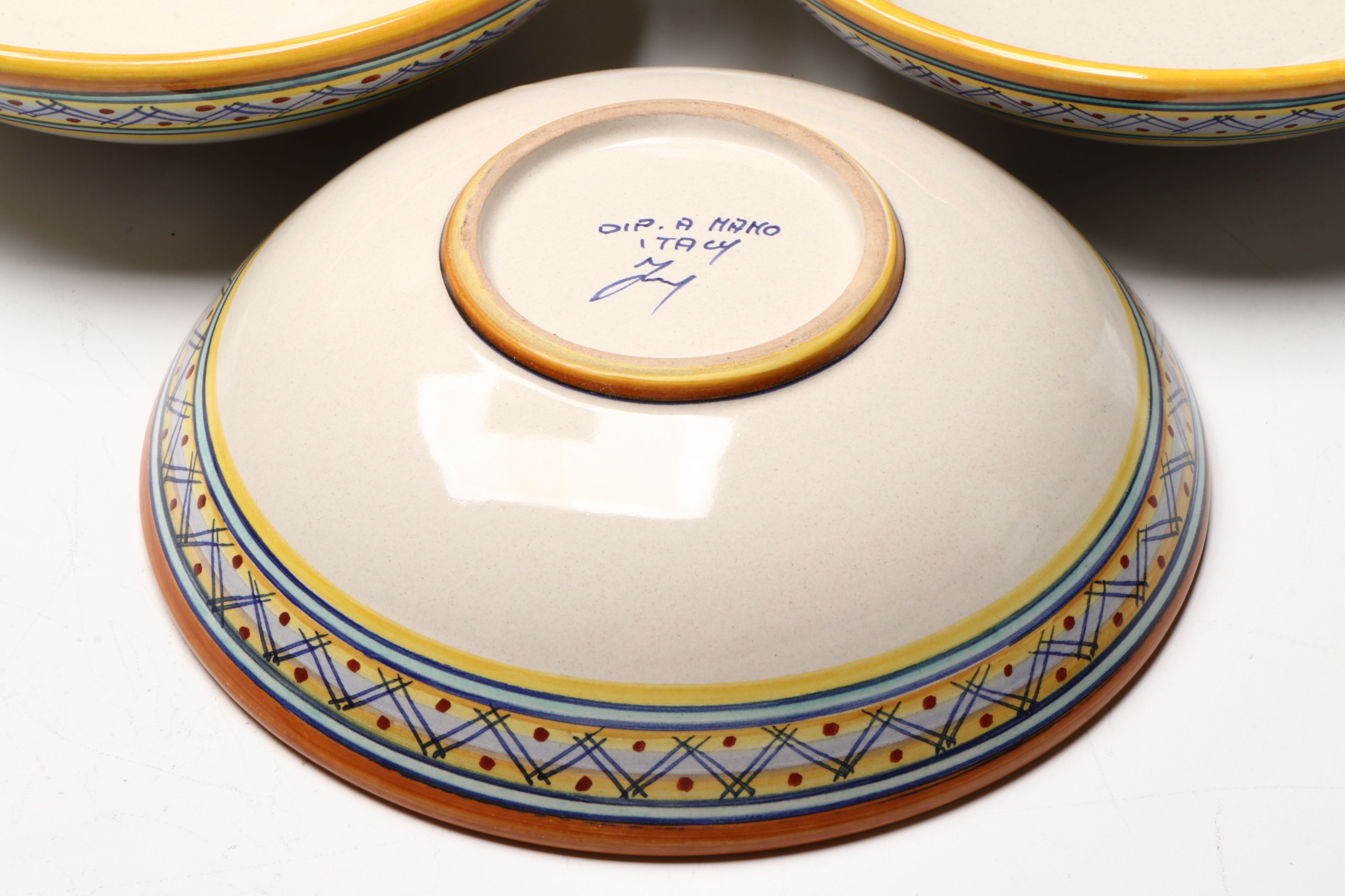Italian Hand-Painted Majolica Dinner and Salad Plates with Bowls