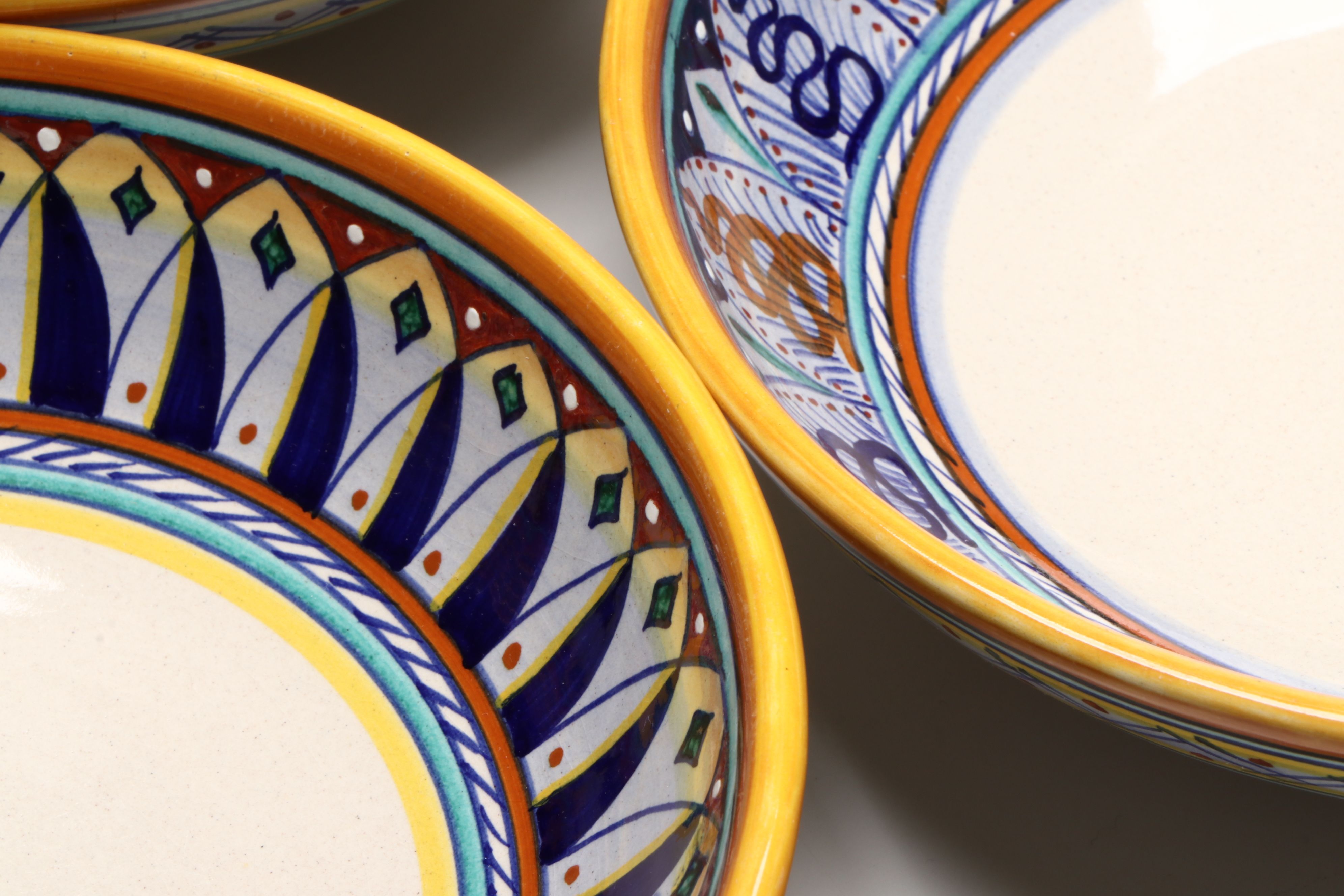 Italian Hand-Painted Majolica Dinner and Salad Plates with Bowls