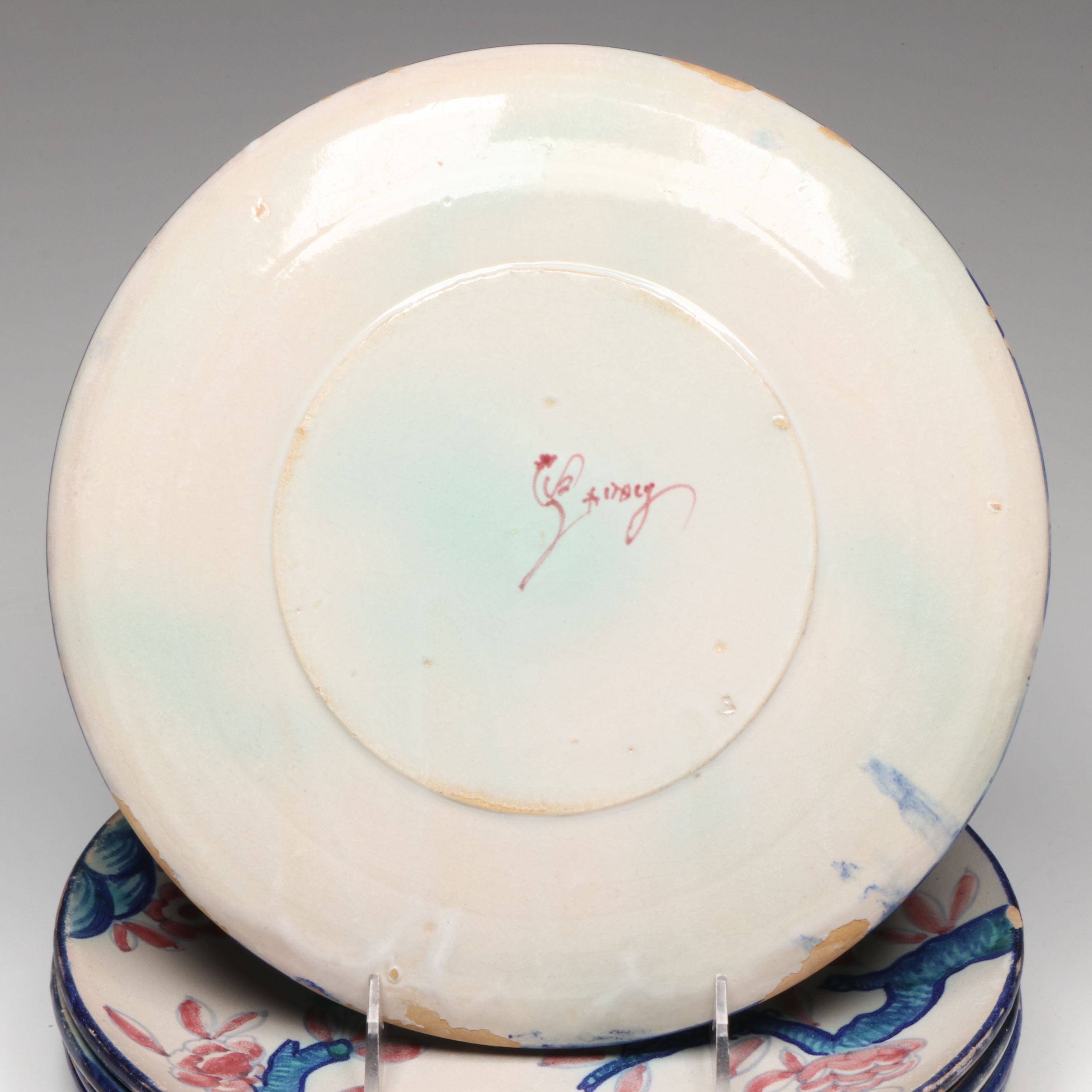 Italian Hand-Painted Majolica Dinner and Salad Plates with Bowls