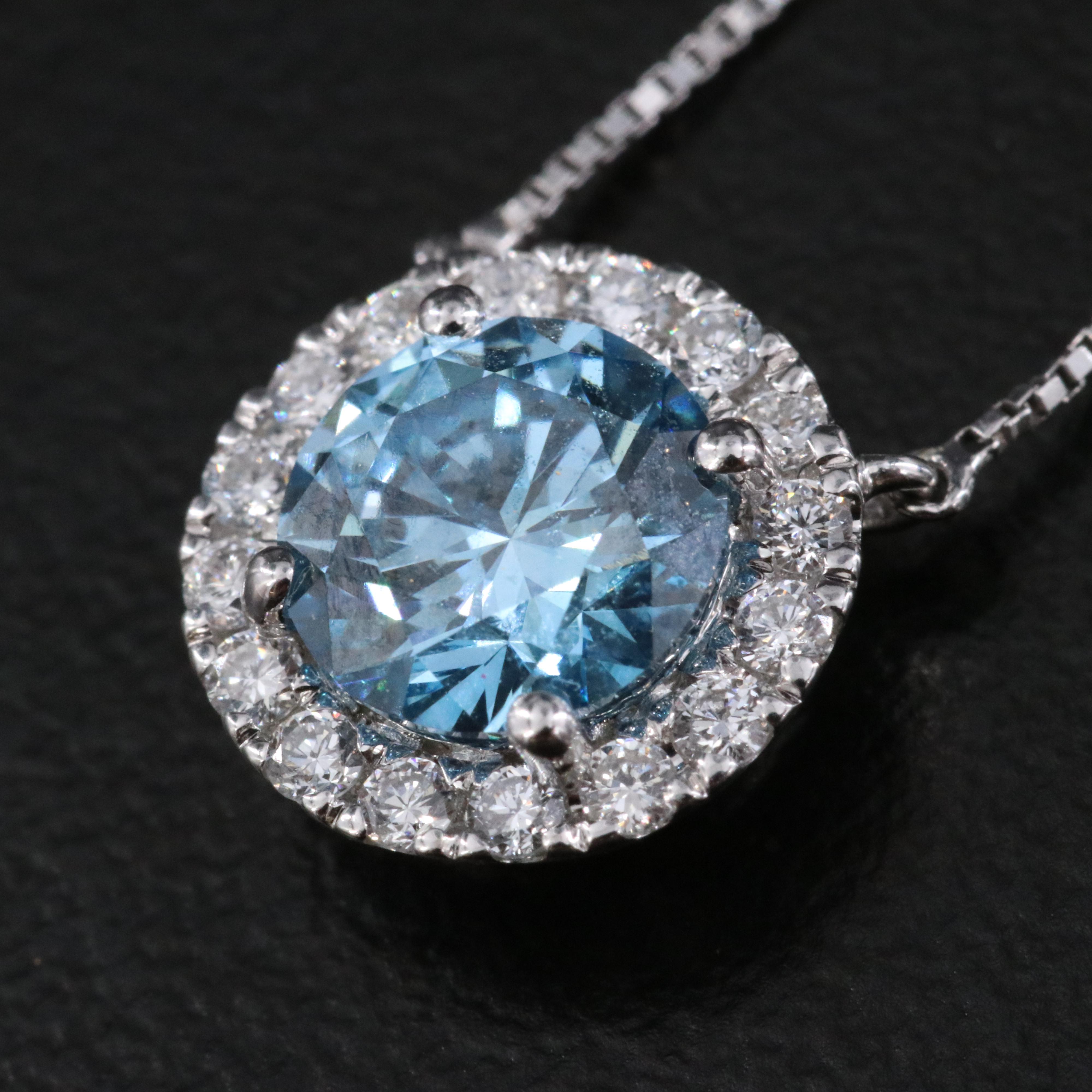 14K 1.16 CTW Lab Grown Diamond Necklace with Fancy Blue Center
