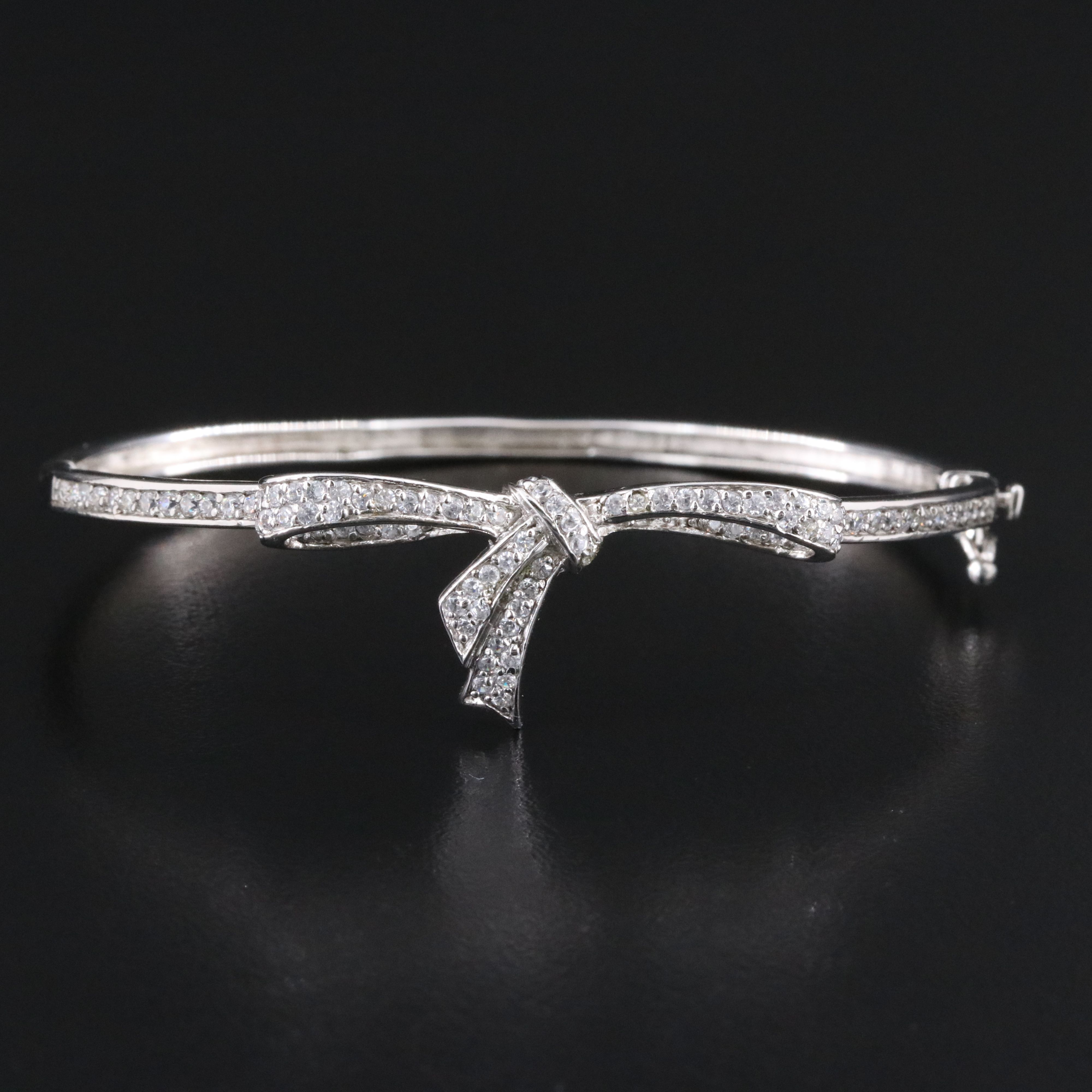 Sterling CZ Bow Hinged Bangle Bracelet