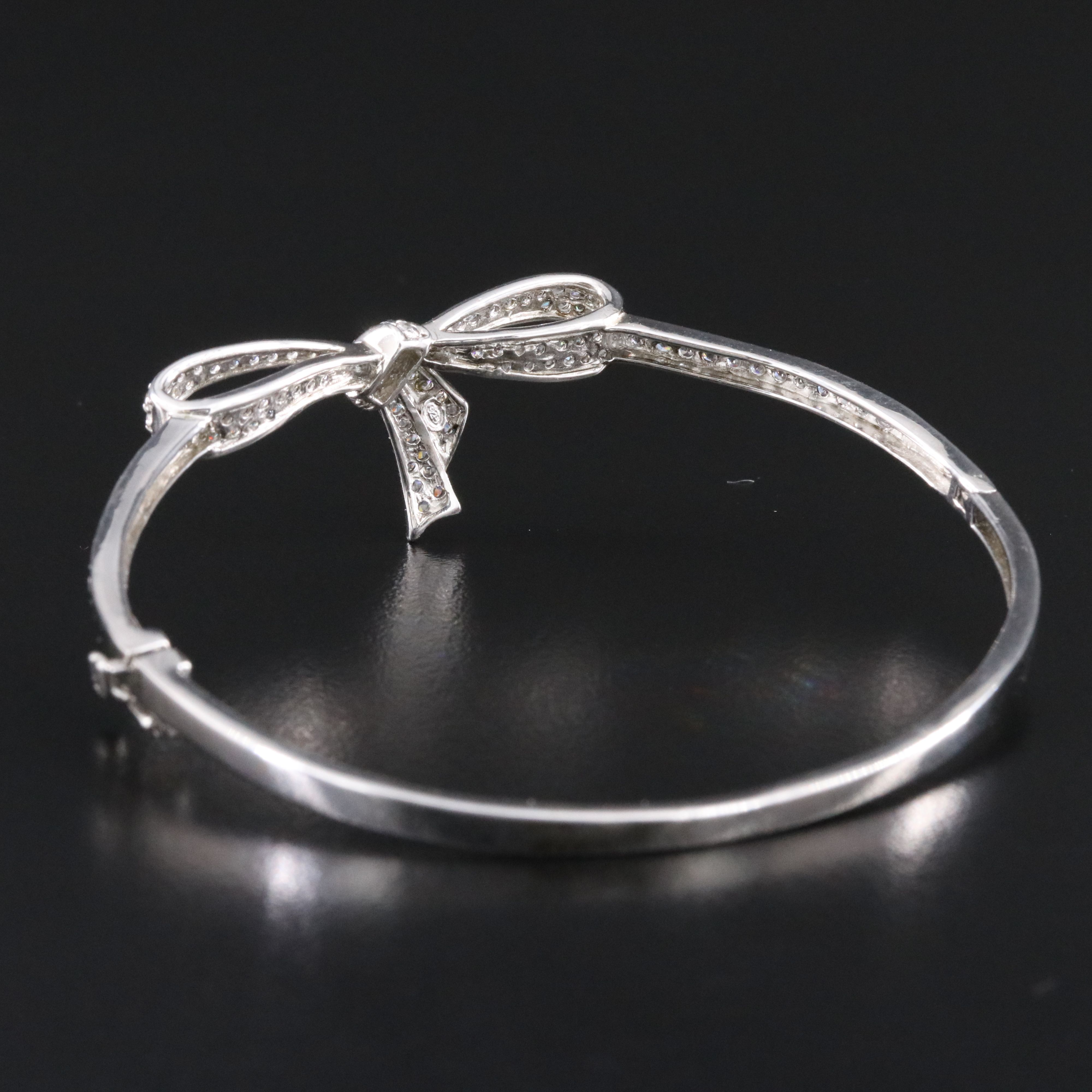 Sterling CZ Bow Hinged Bangle Bracelet