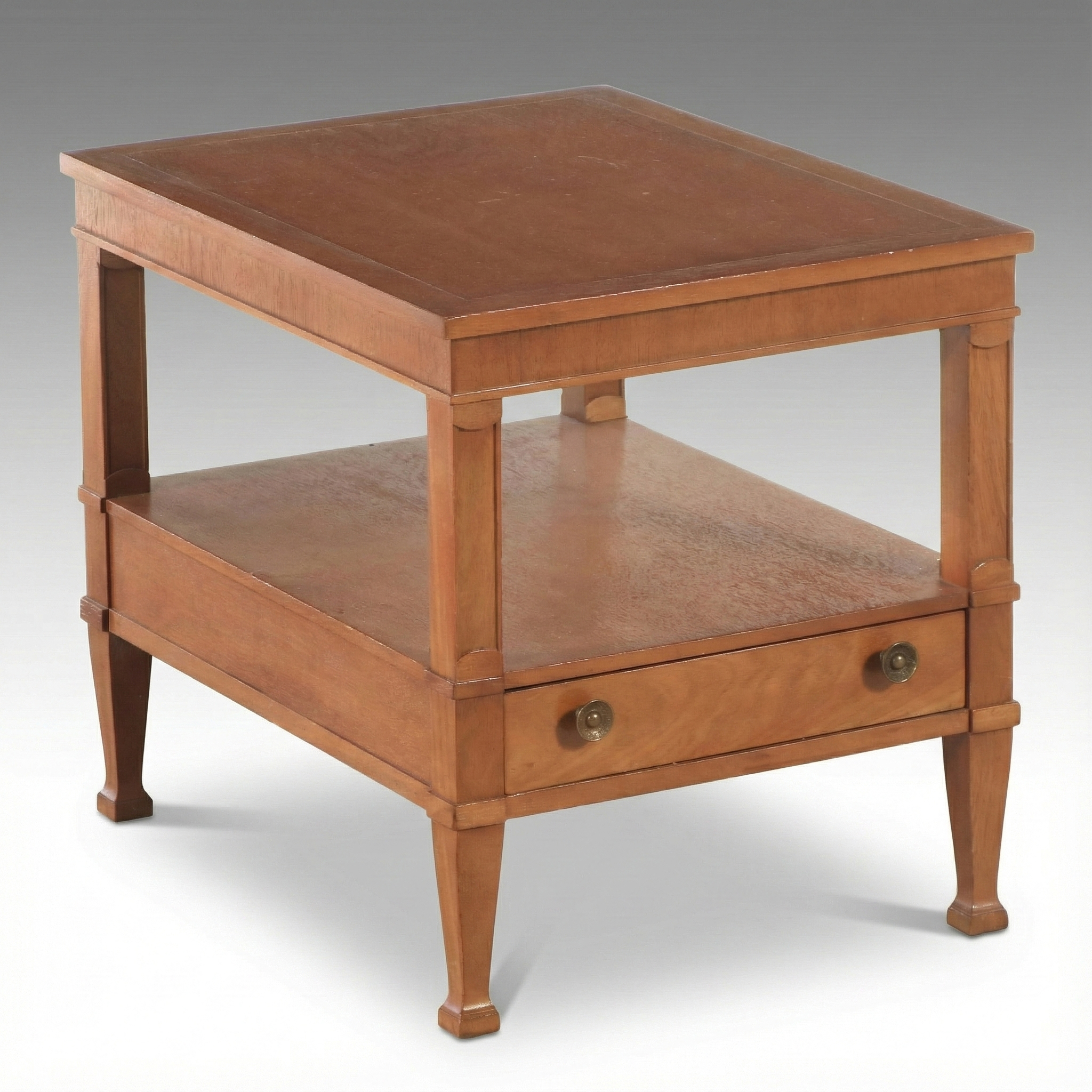 Drexel Heritage Triune Pecan Finish Two-Tier End Table, c. 1960s