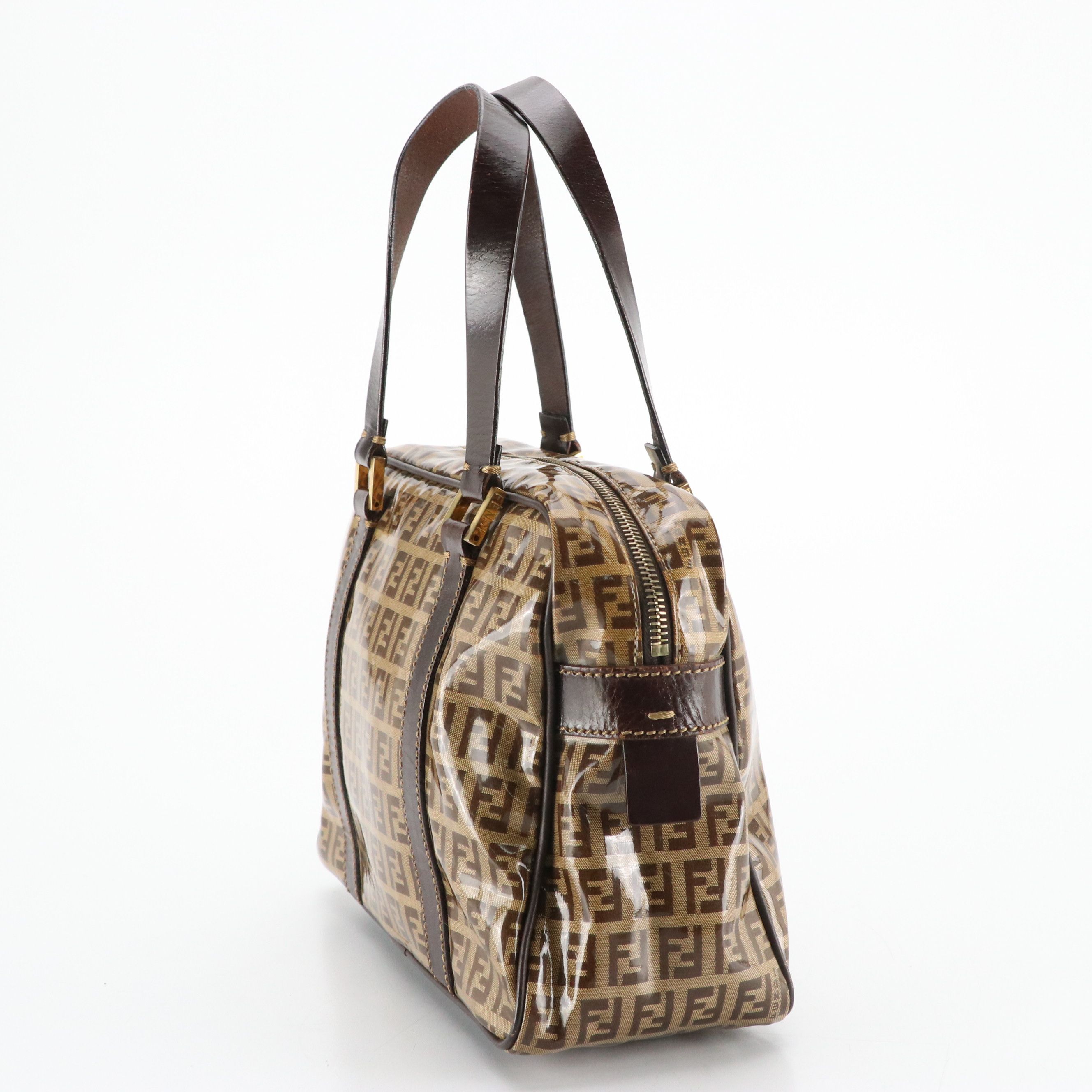 Fendi Handbag in Vinyl Coated Zucchino Canvas with Leather Trim