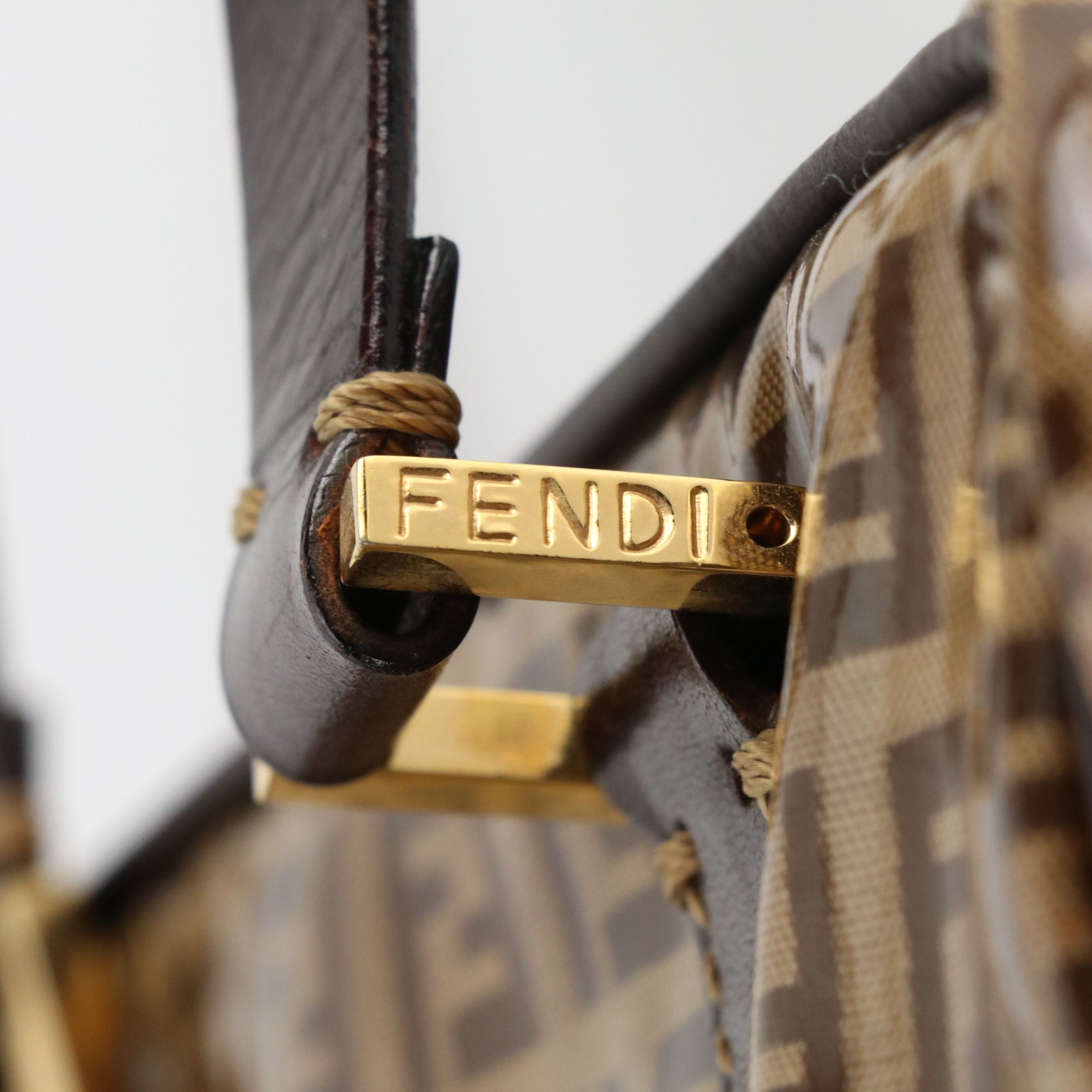 Fendi Handbag in Vinyl Coated Zucchino Canvas with Leather Trim