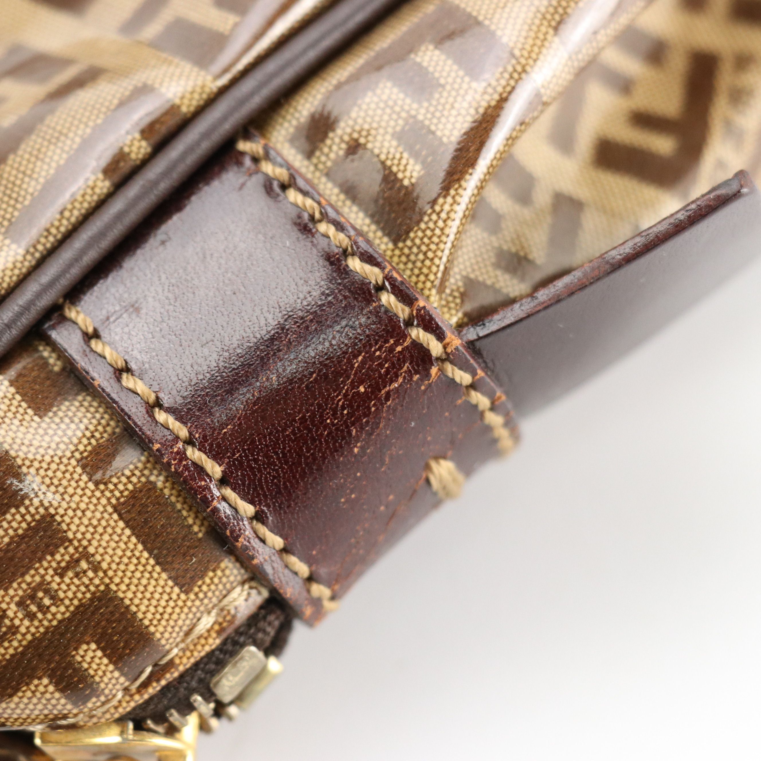 Fendi Handbag in Vinyl Coated Zucchino Canvas with Leather Trim