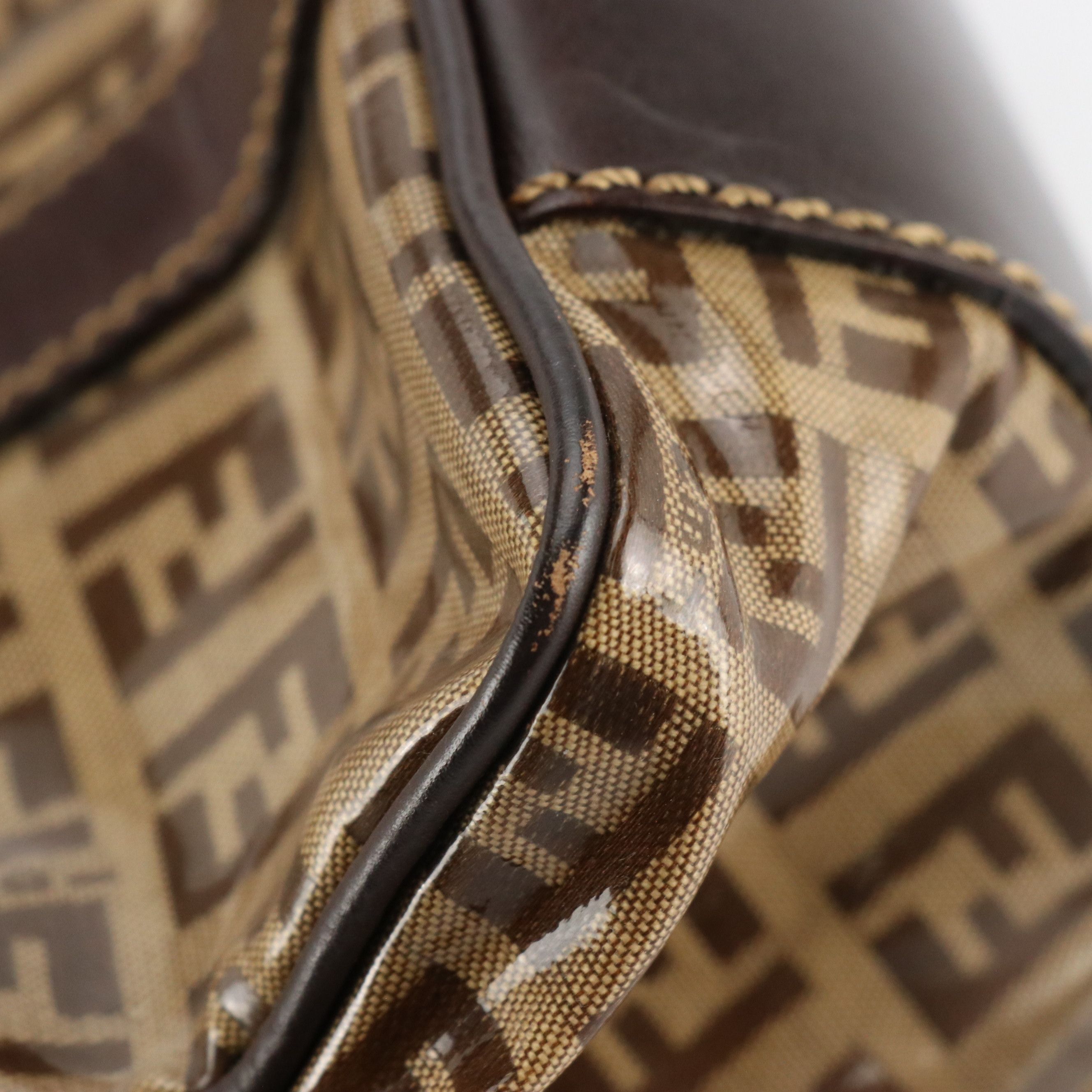 Fendi Handbag in Vinyl Coated Zucchino Canvas with Leather Trim