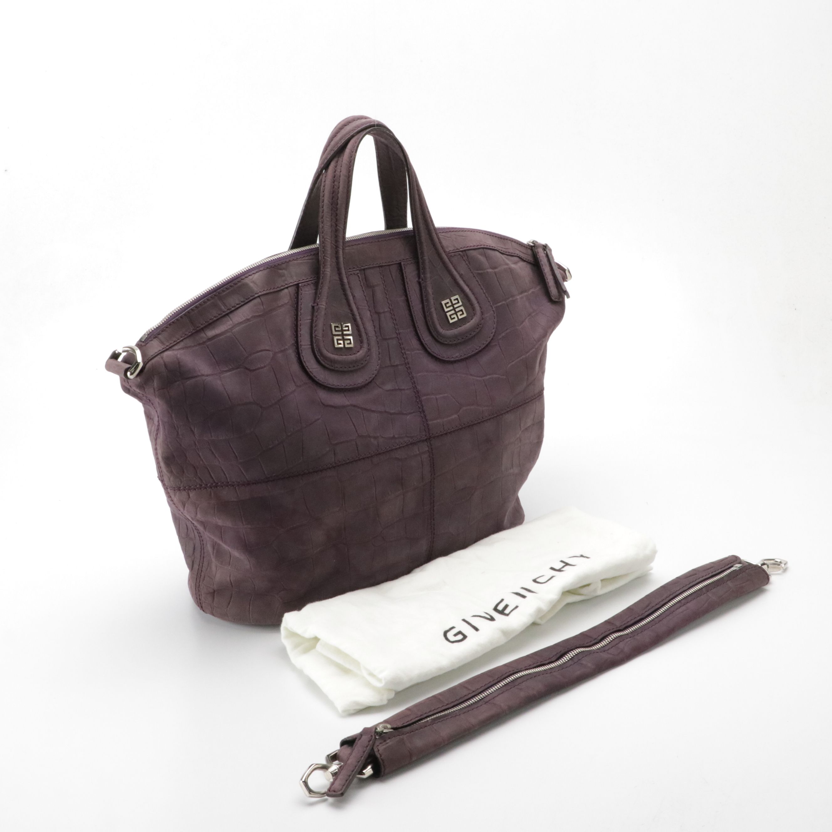Givenchy Nightingale Two-Way Satchel in Matt Purple Croc Embossed Leather