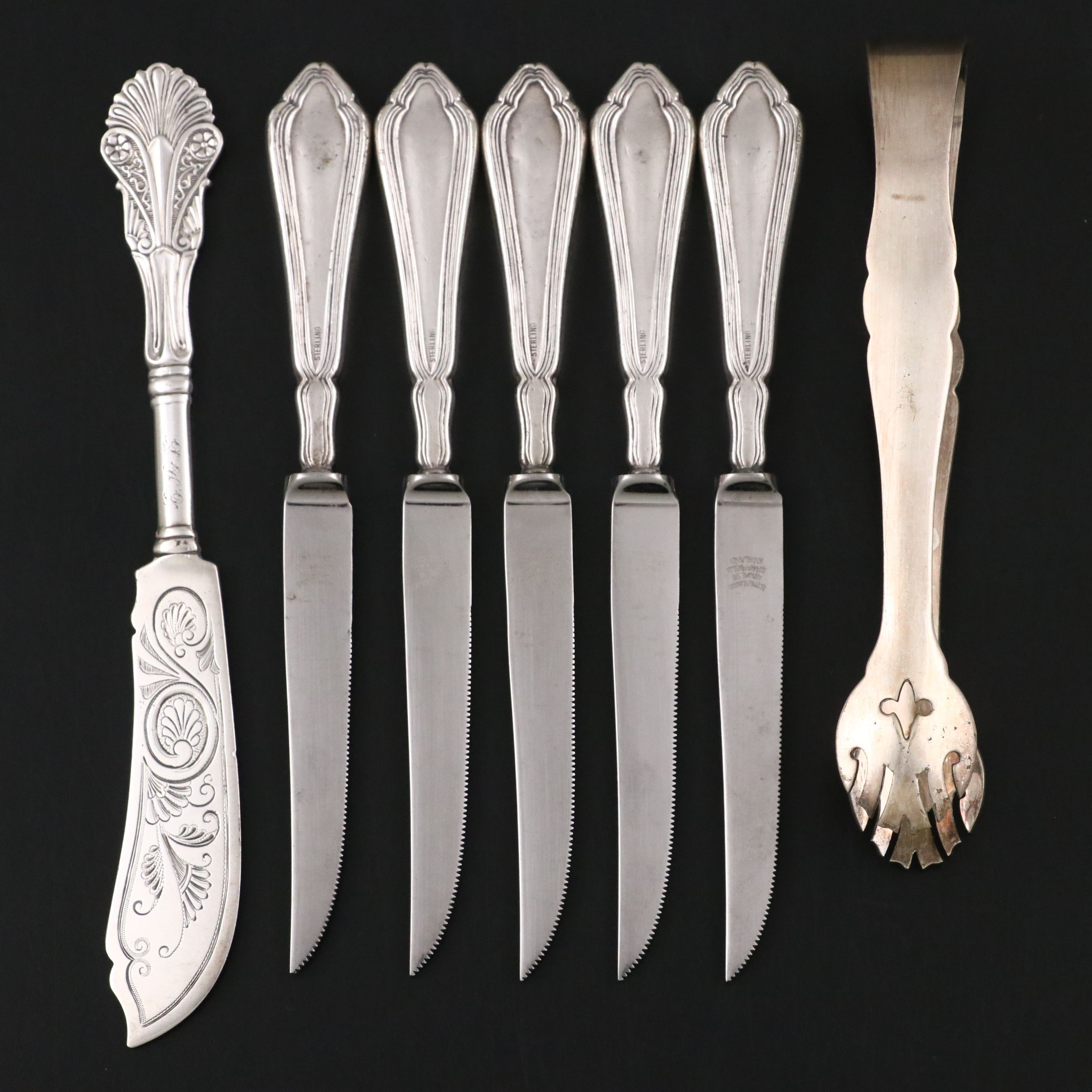 Victorian Bailey & Co. Sterling Butter Knife with More Silver Table Utensils