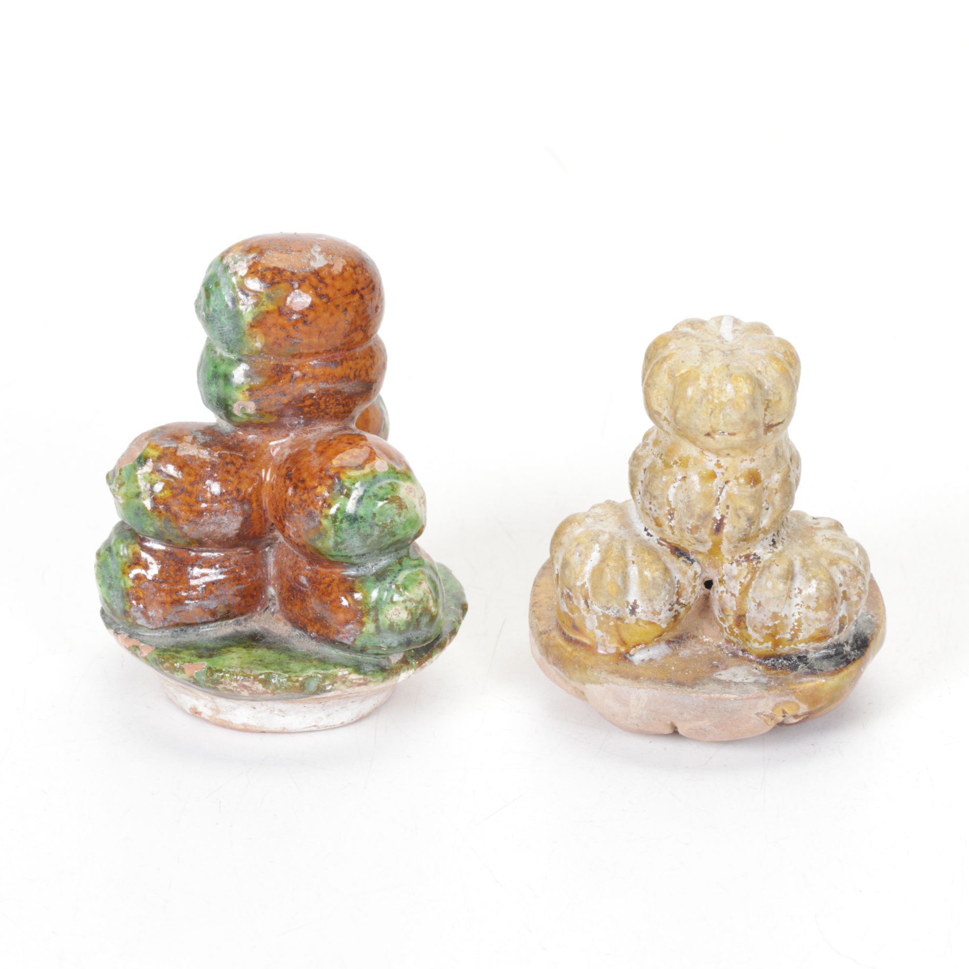 Ming Dynasty Lead Glazed Pottery Set of Fruits, Cake, and a Vase, 1368-1643