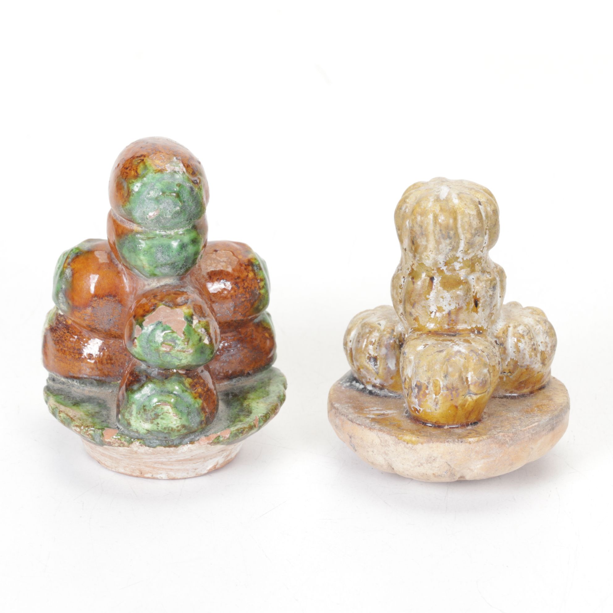 Ming Dynasty Lead Glazed Pottery Set of Fruits, Cake, and a Vase, 1368-1643