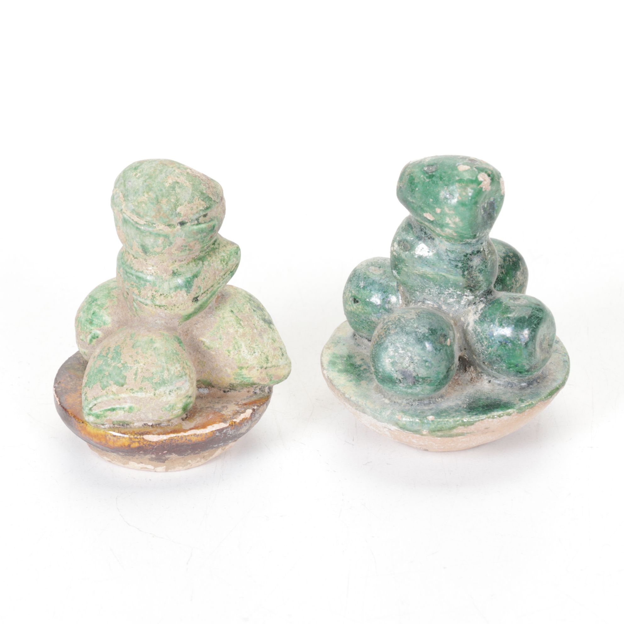 Ming Dynasty Lead Glazed Pottery Set of Fruits, Cake, and a Vase, 1368-1643