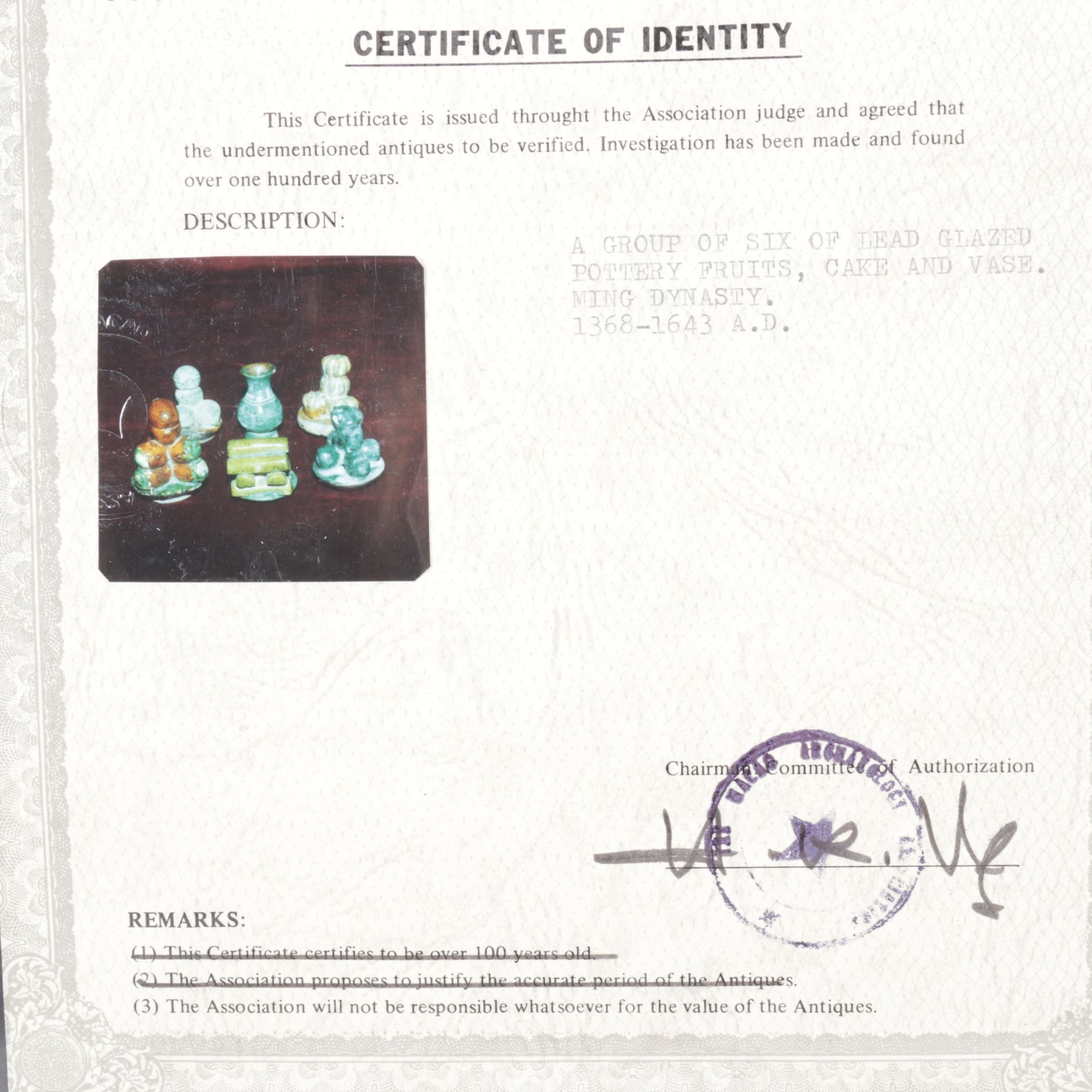 Ming Dynasty Lead Glazed Pottery Set of Fruits, Cake, and a Vase, 1368-1643