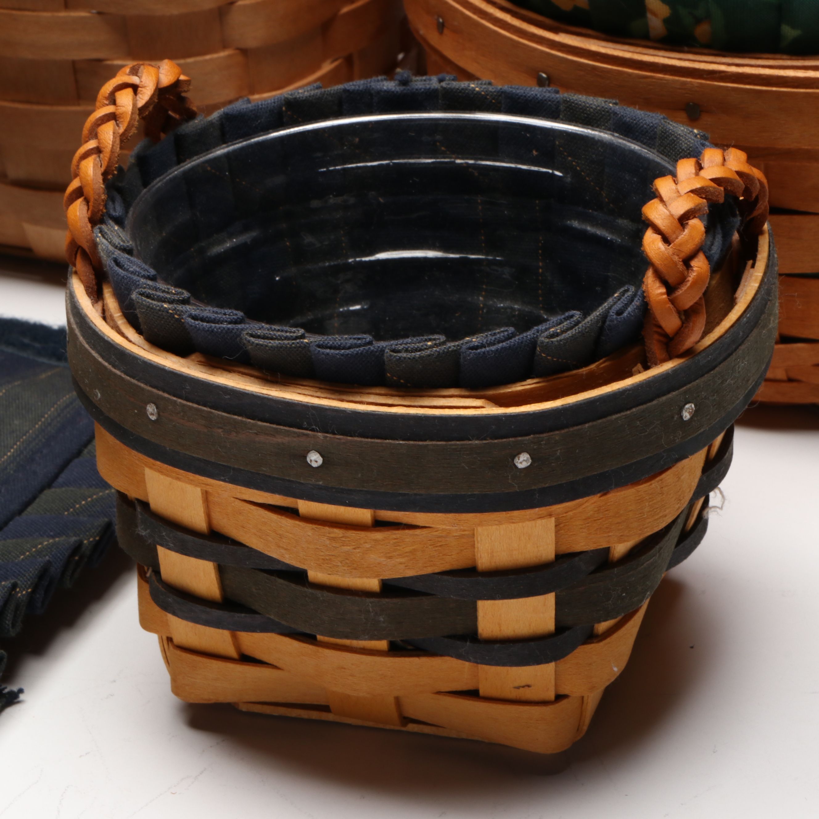 Longaberger Woven Baskets and Tissue Box Cover, Late 20th Century
