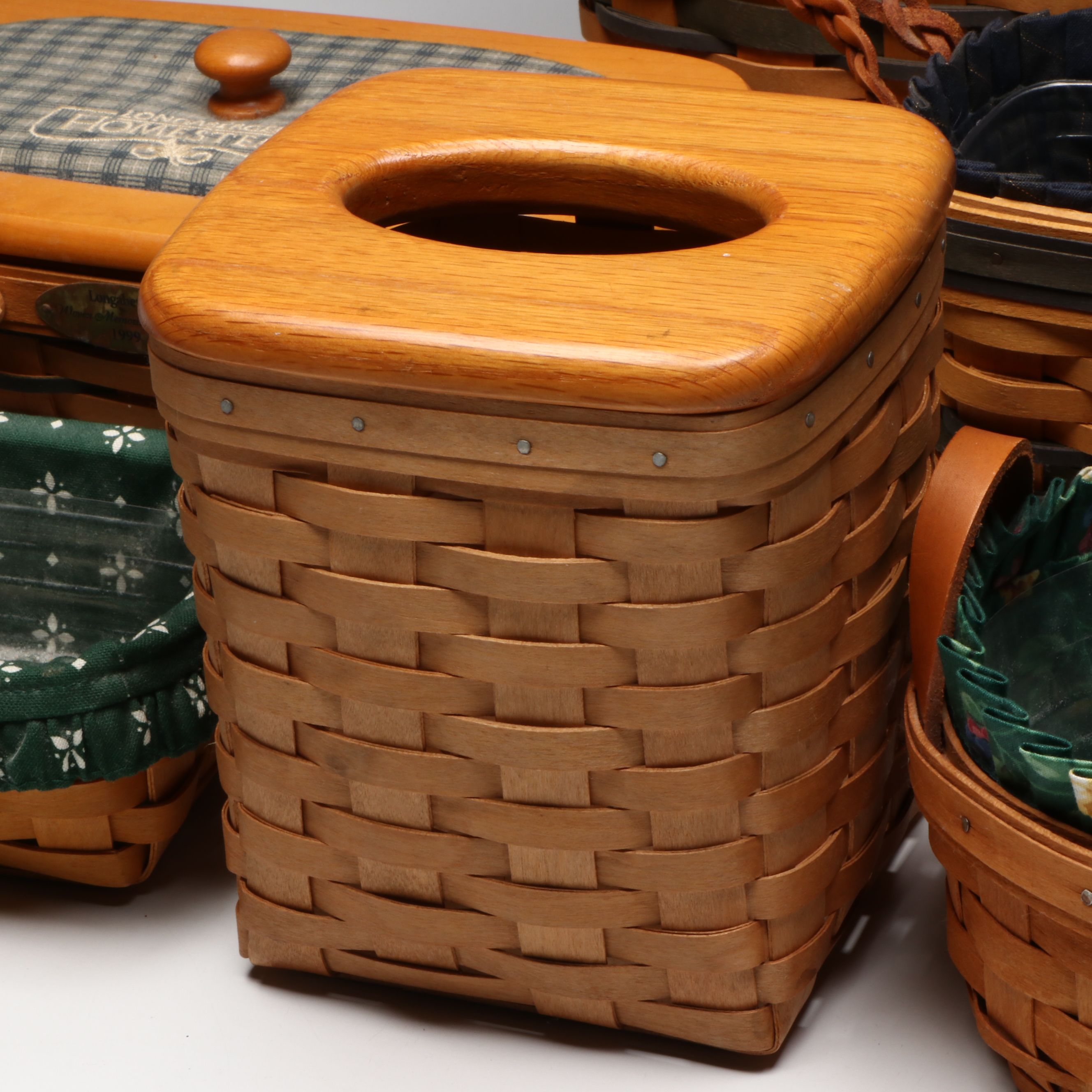 Longaberger Woven Baskets and Tissue Box Cover, Late 20th Century