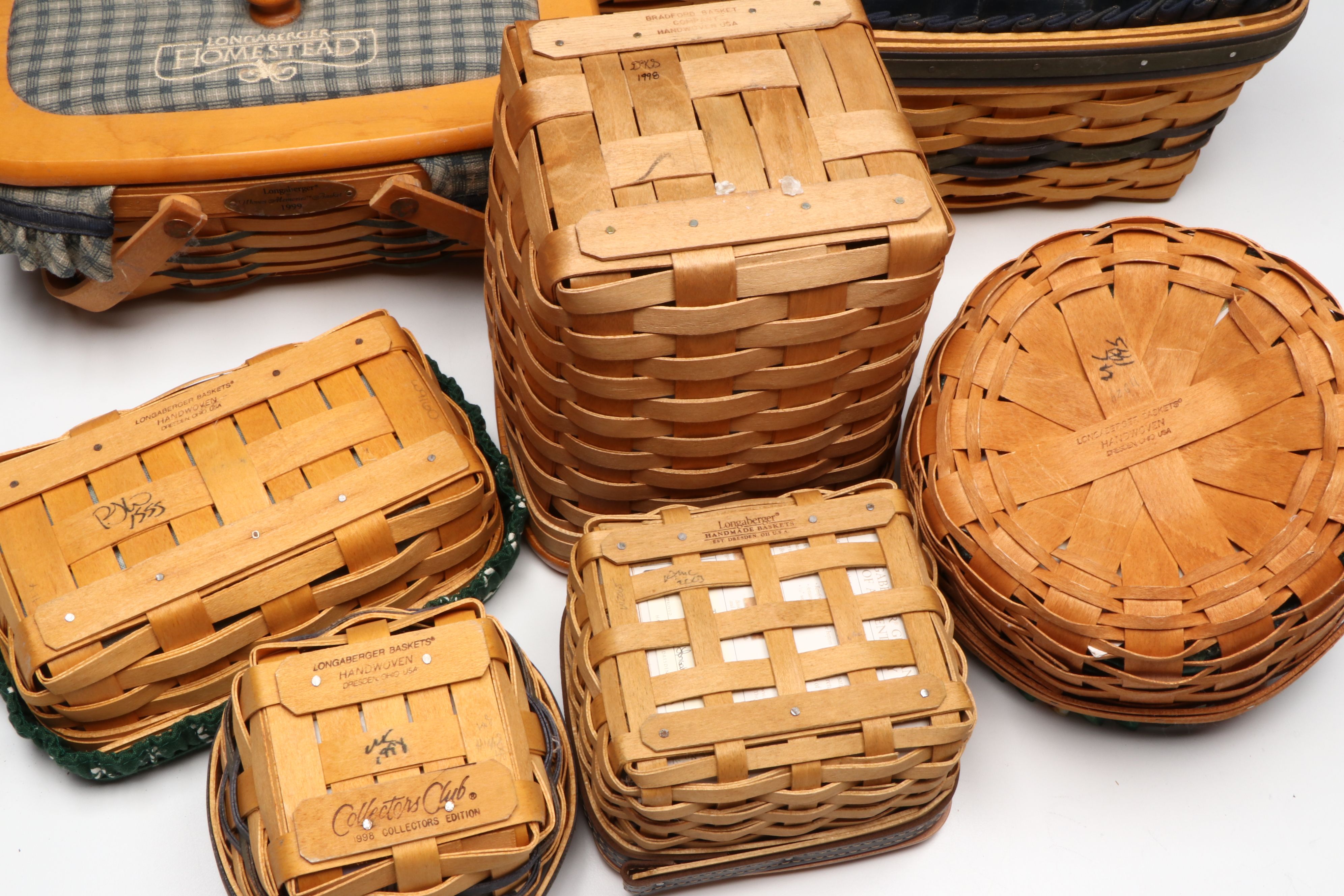 Longaberger Woven Baskets and Tissue Box Cover, Late 20th Century