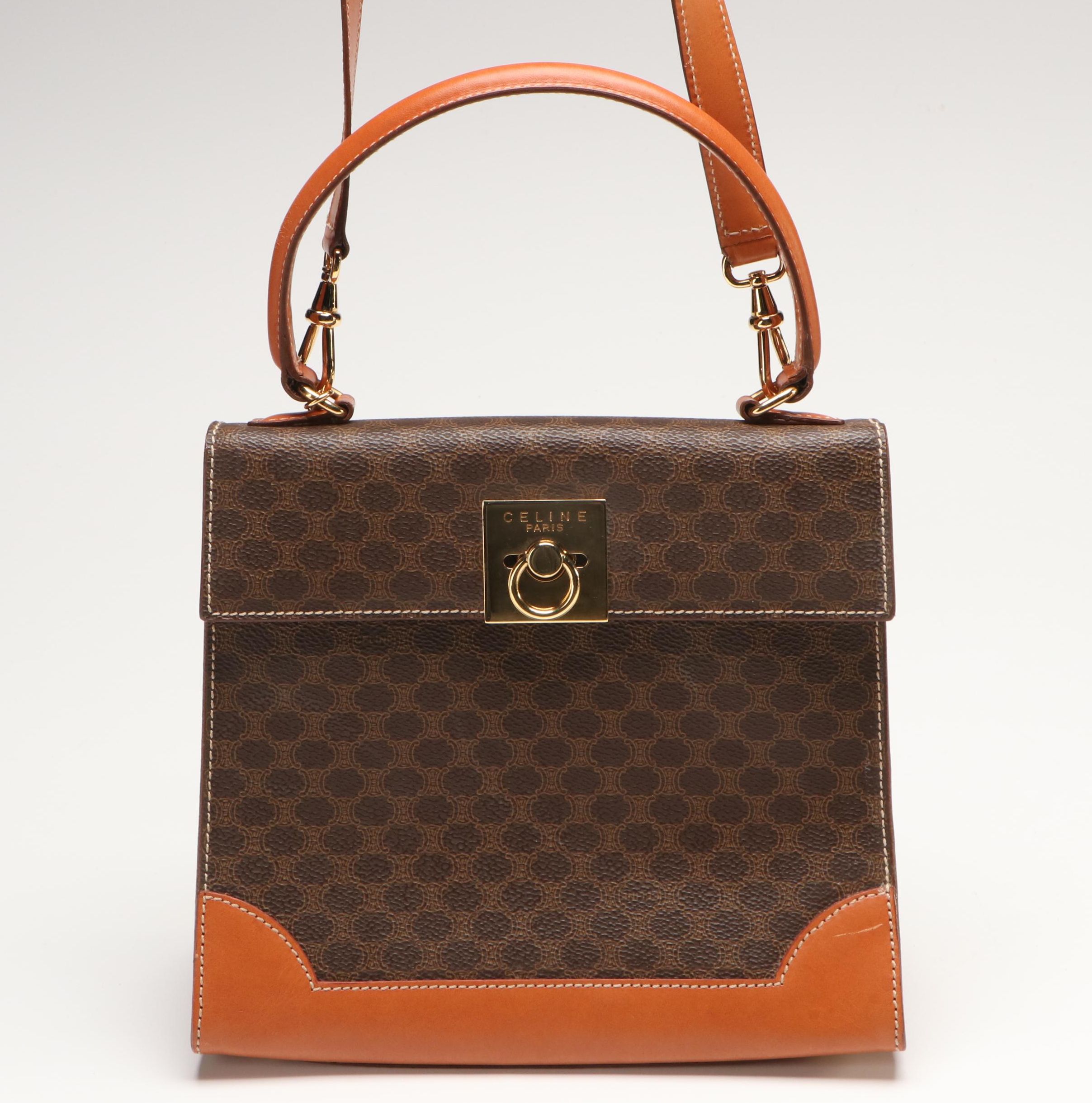 Celine Macadam Coated Canvas and Leather Handbag