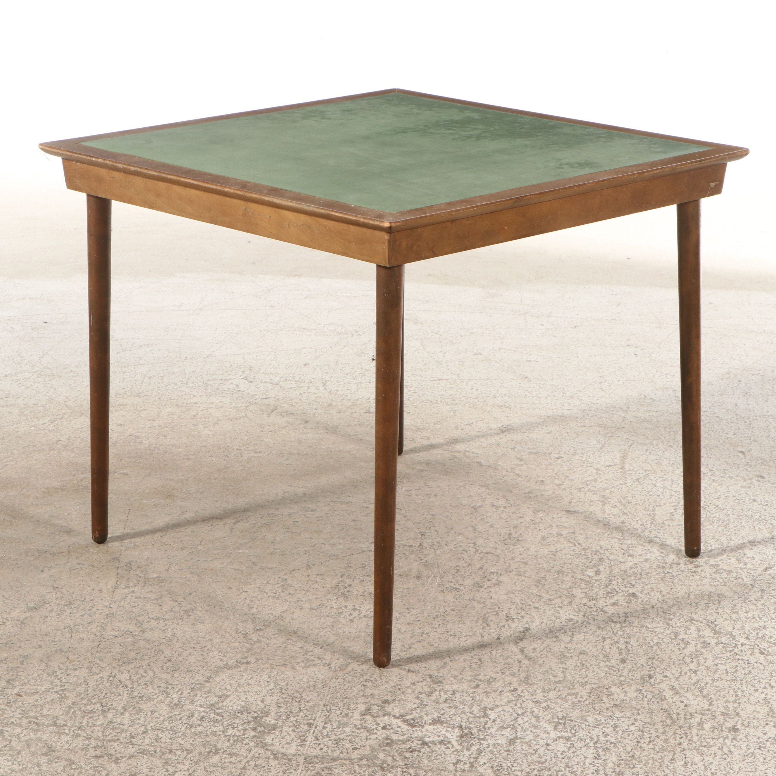 MCM Folding Games Table with Norquist Chairs and Green Vinyl Upholstery