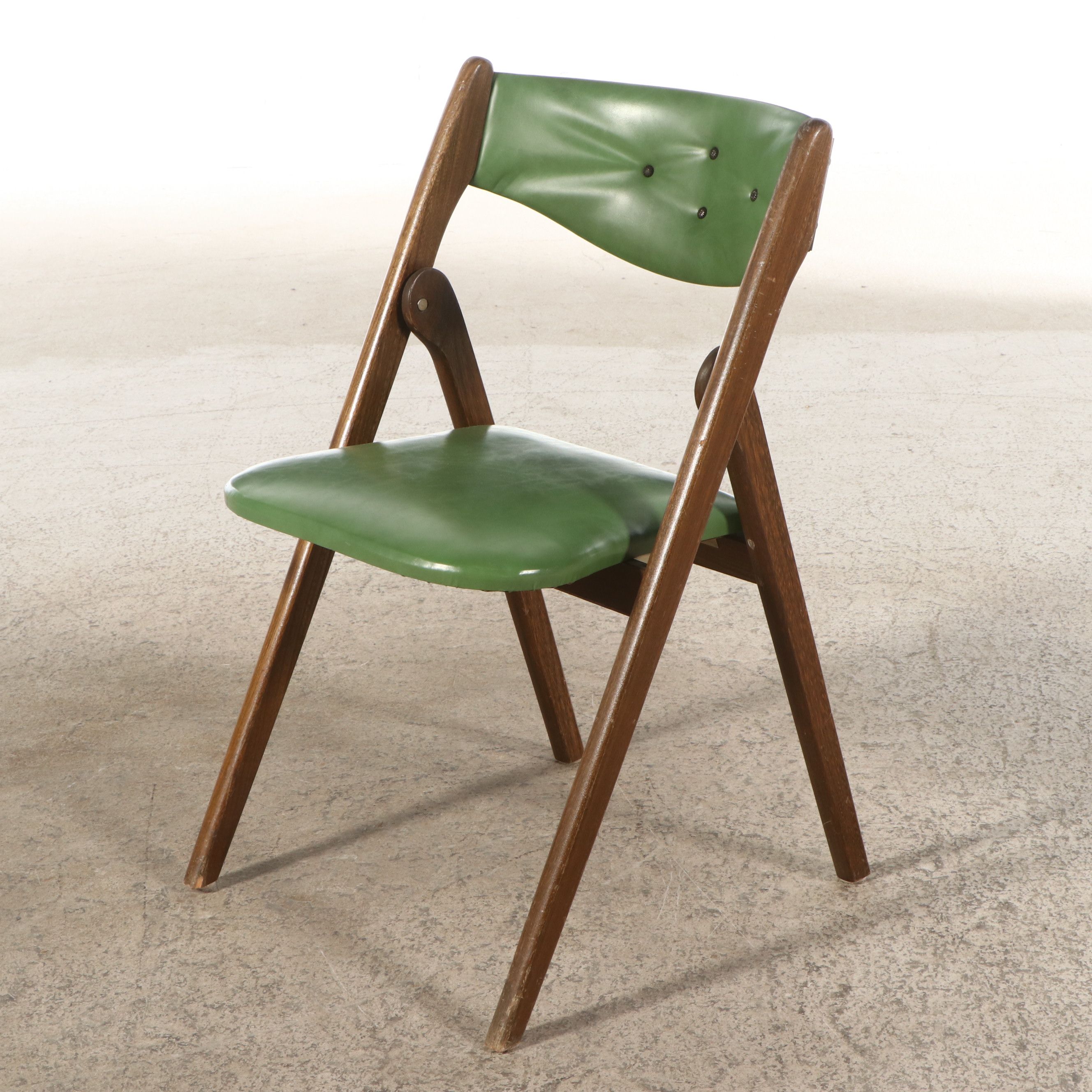 MCM Folding Games Table with Norquist Chairs and Green Vinyl Upholstery