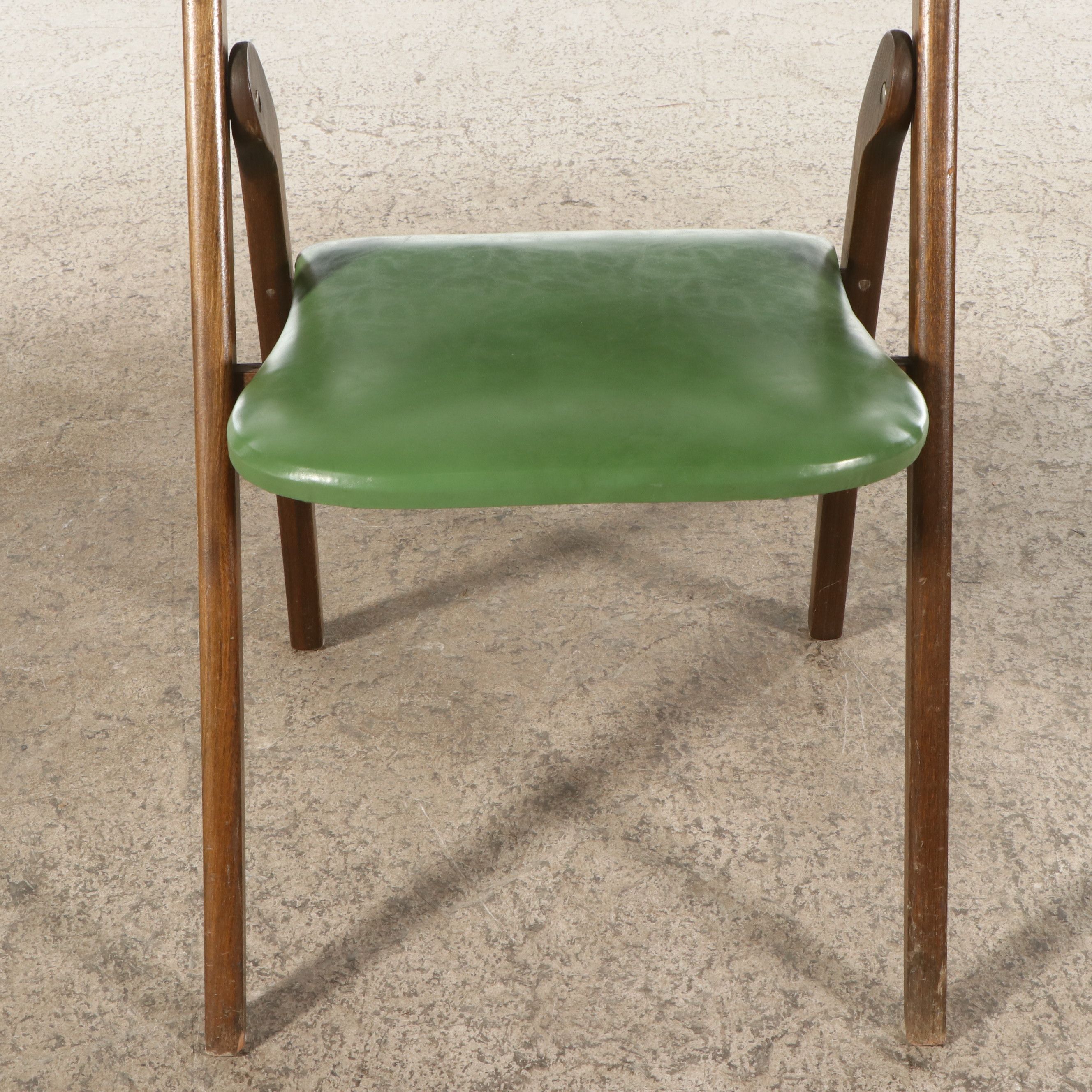 MCM Folding Games Table with Norquist Chairs and Green Vinyl Upholstery