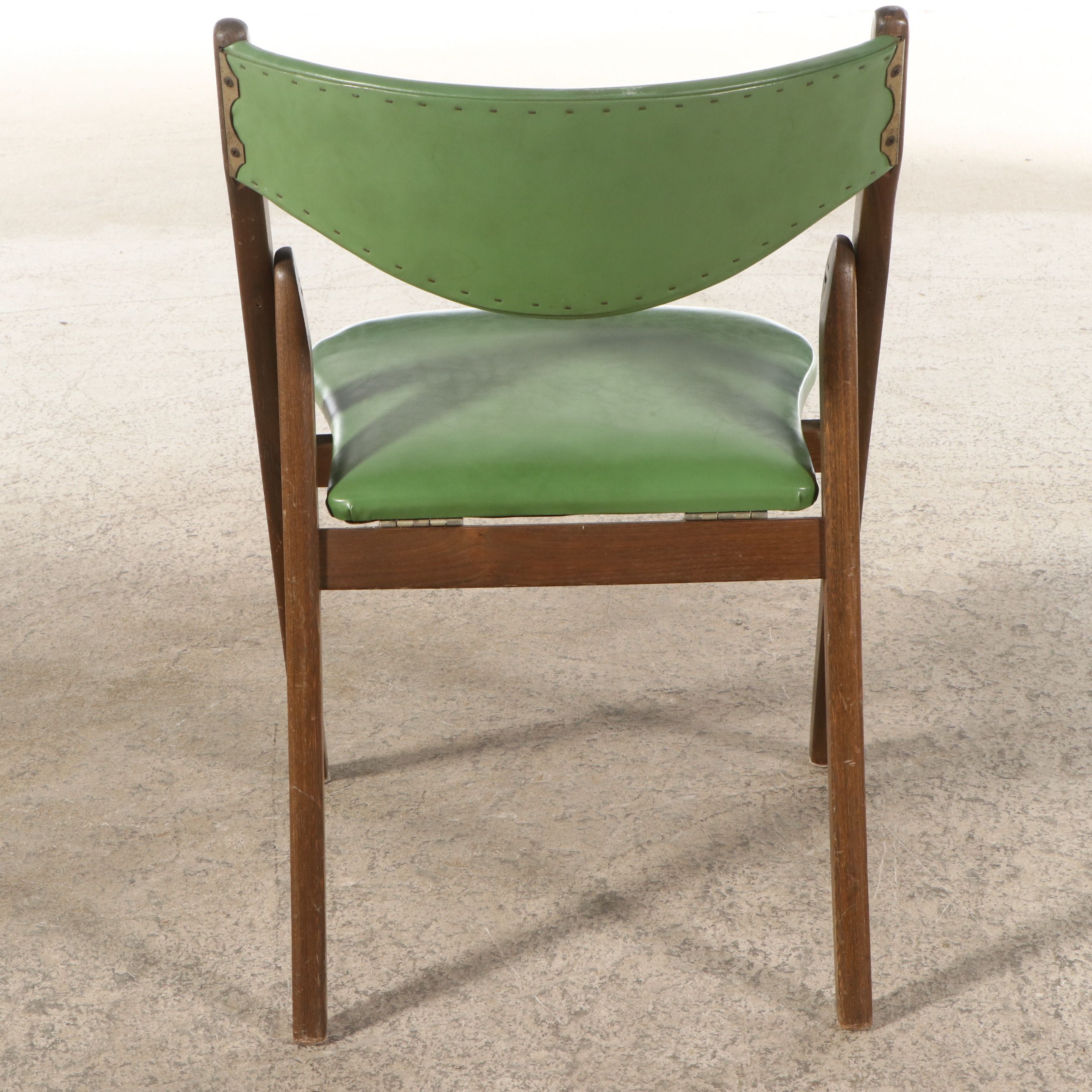 MCM Folding Games Table with Norquist Chairs and Green Vinyl Upholstery