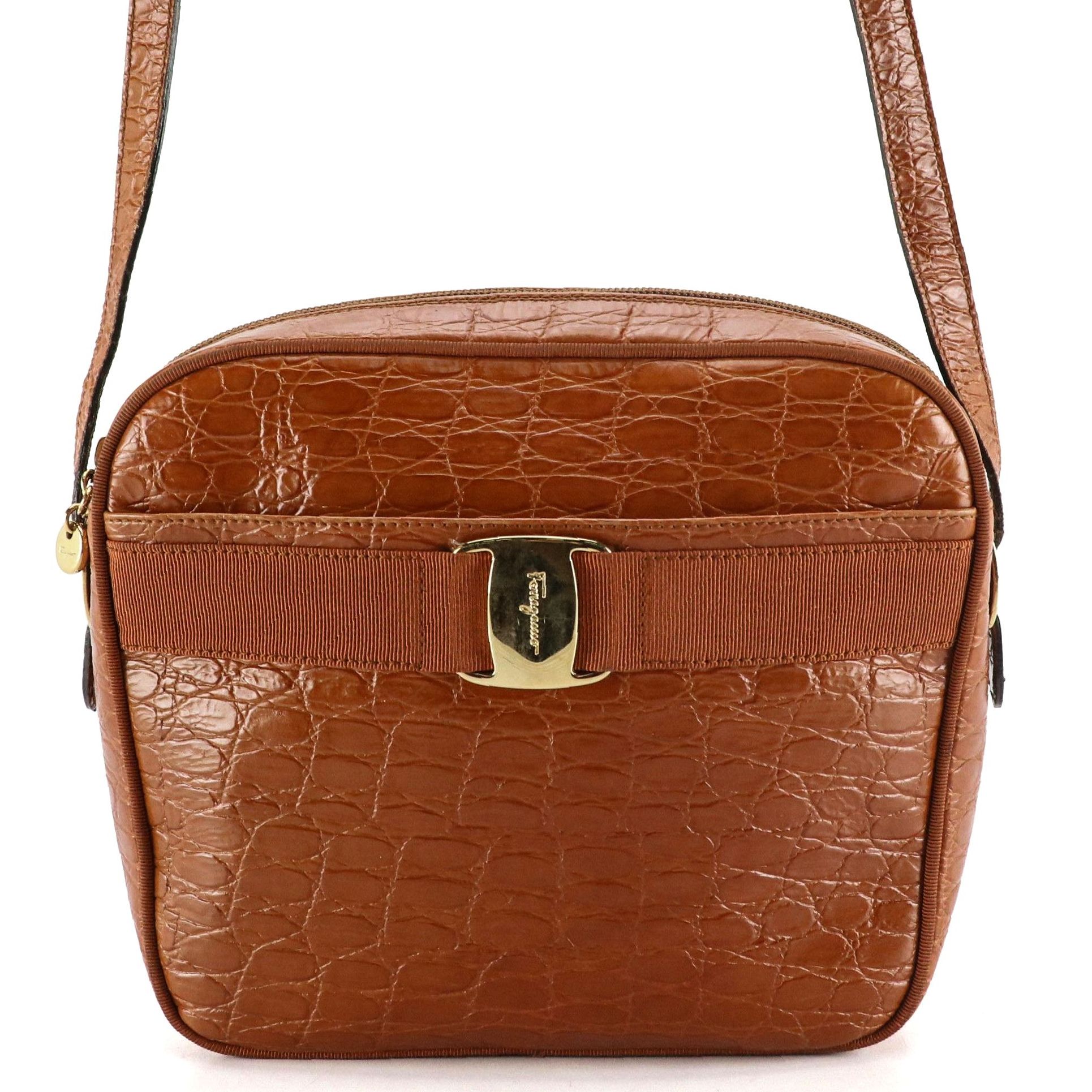 Salvatore Ferragamo Vara Camera Bag in Croc Embossed Leather