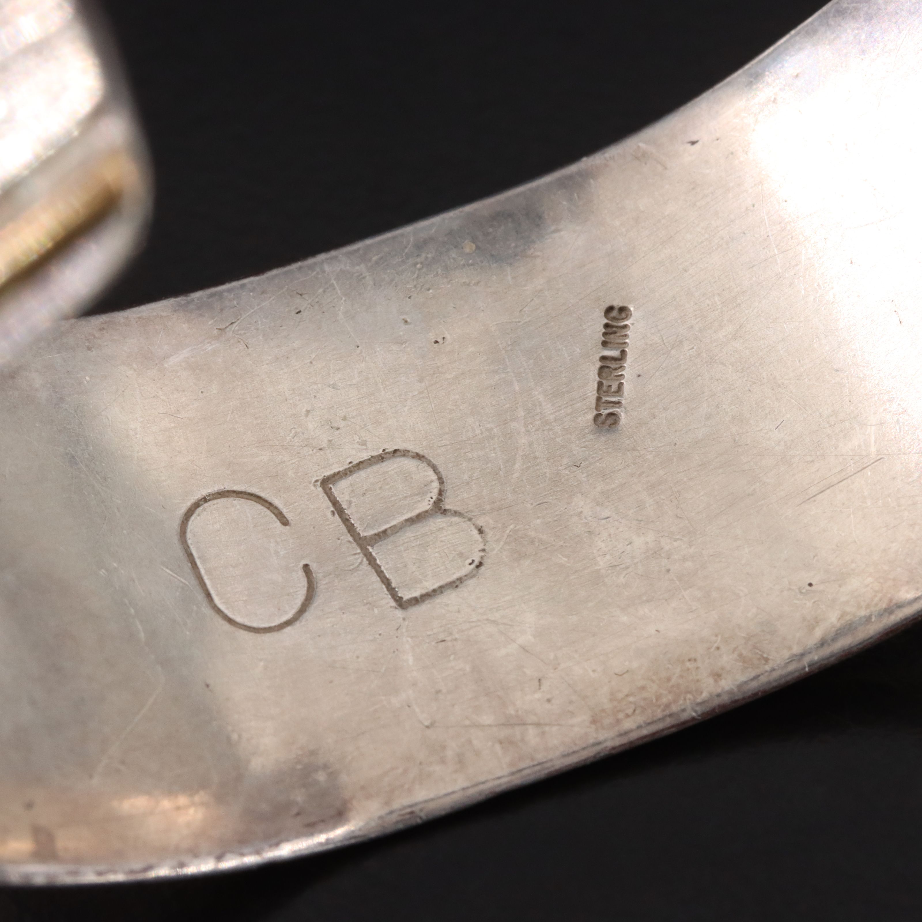 Signed Sterling Floral and Feather Cuff Bracelet