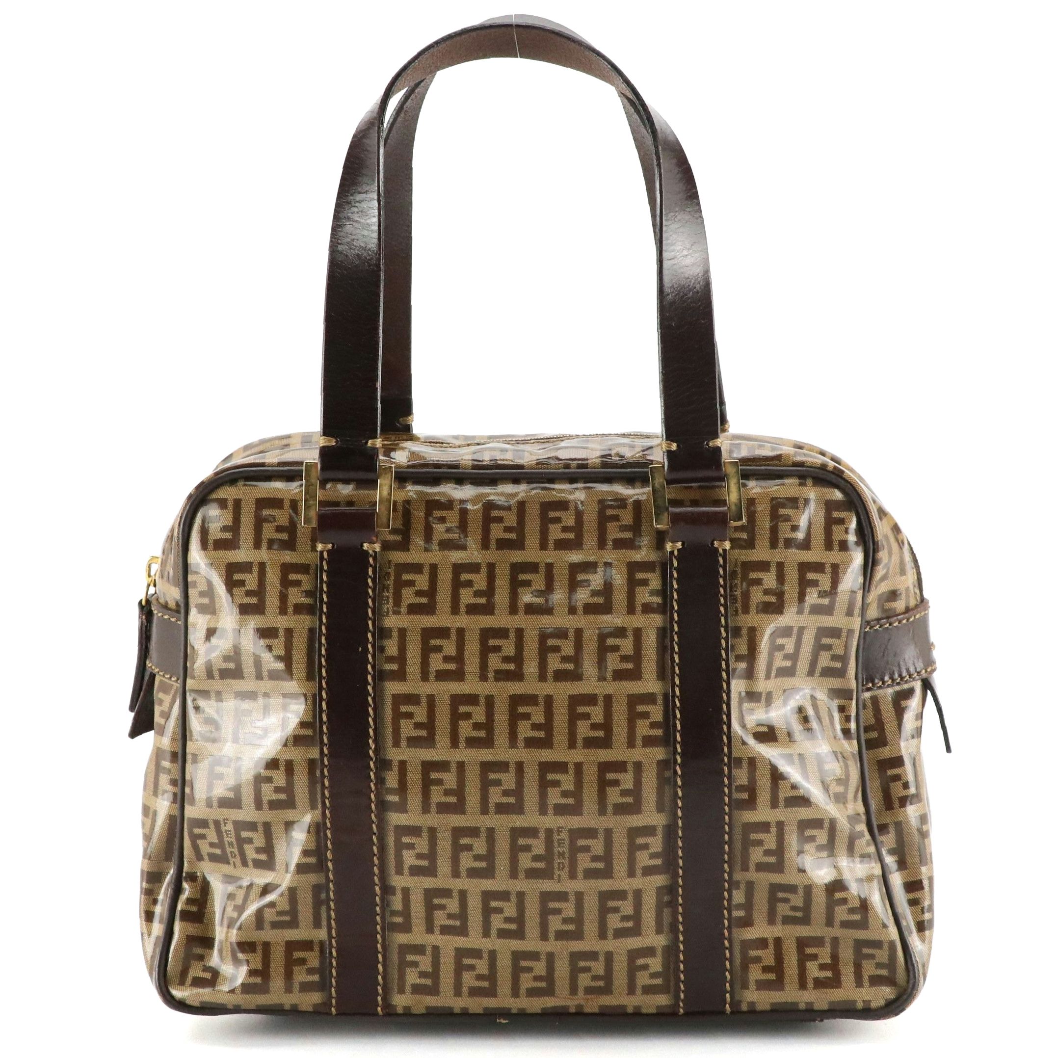 Fendi Handbag in Vinyl Coated Zucchino Canvas with Leather Trim