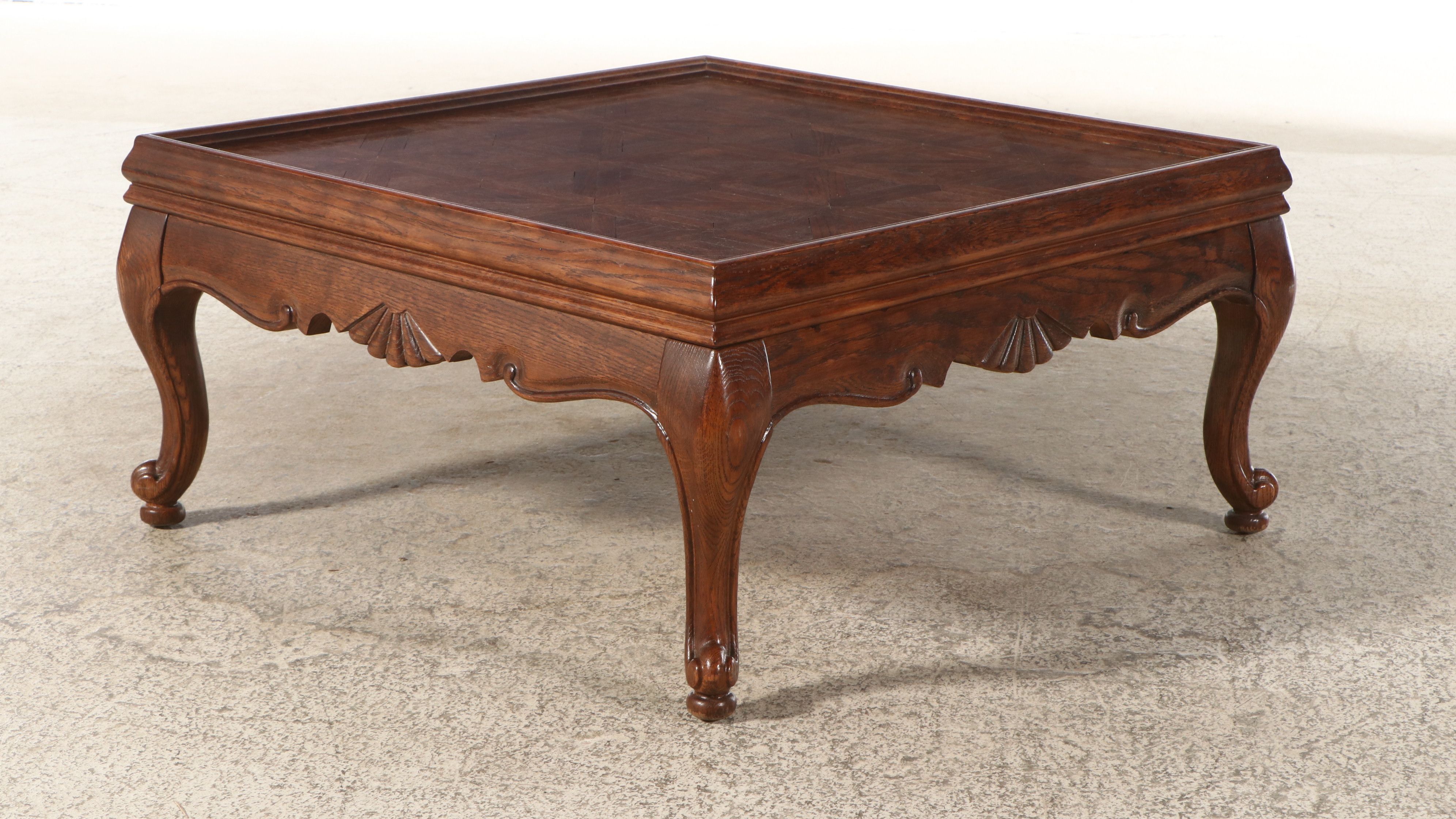 French Provincial Oak Parquetry Inlay Cocktail Table, Late 20th Century