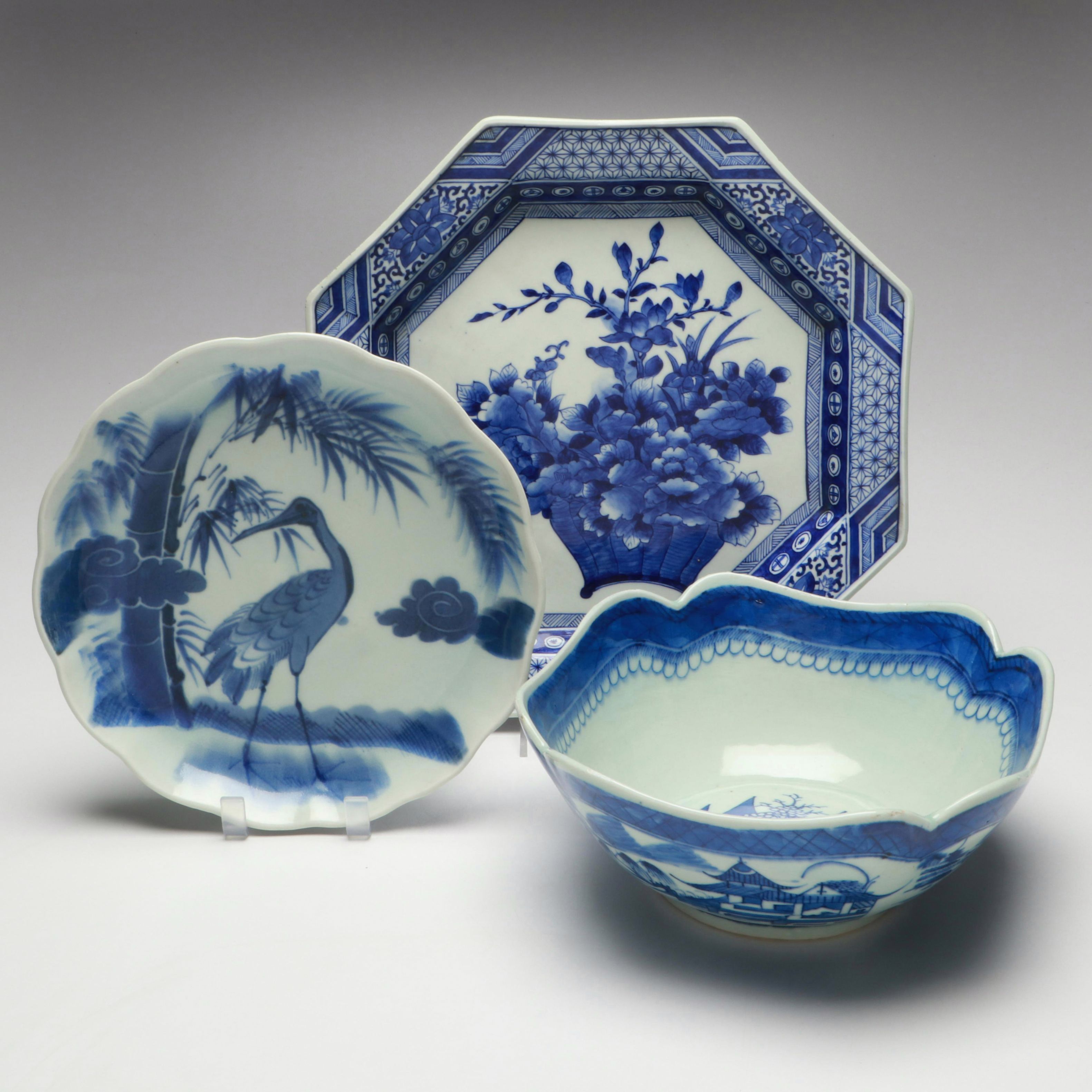 Chinese Export "Flower Basket" Octagonal Platter and Other Service Pieces