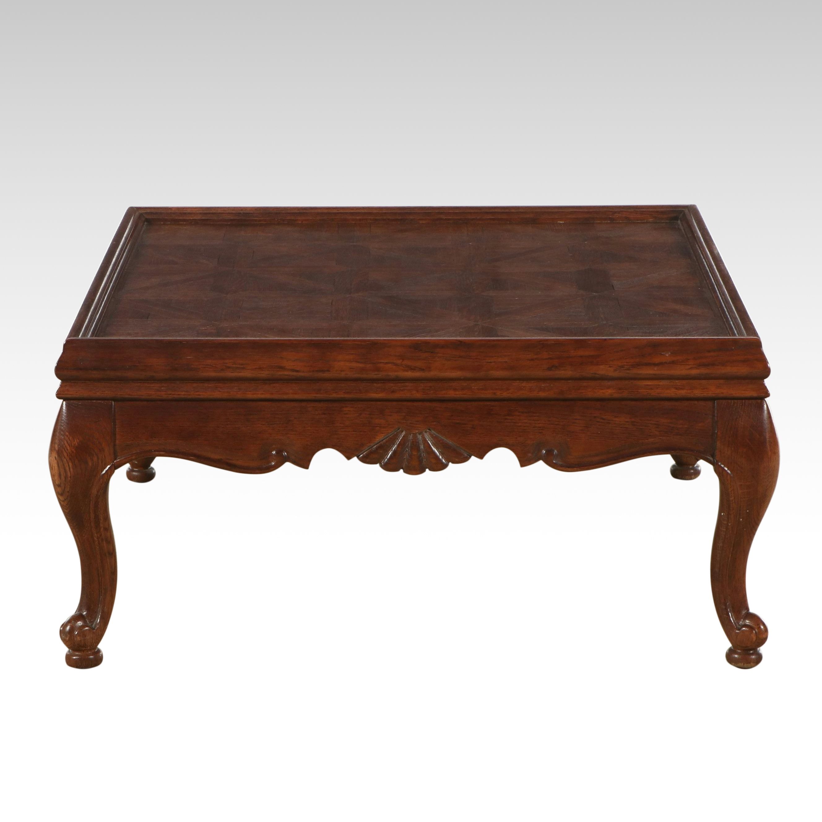 French Provincial Oak Parquetry Inlay Cocktail Table, Late 20th Century