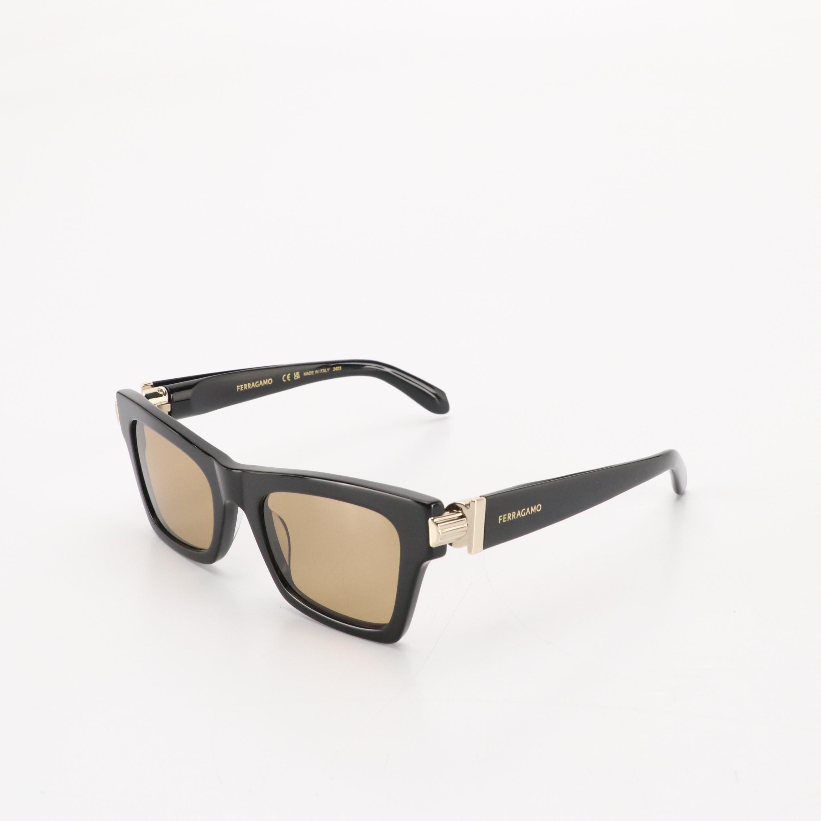 Salvatore Ferragamo SF2013S Black Square Cat Eye Sunglasses With Case and Box