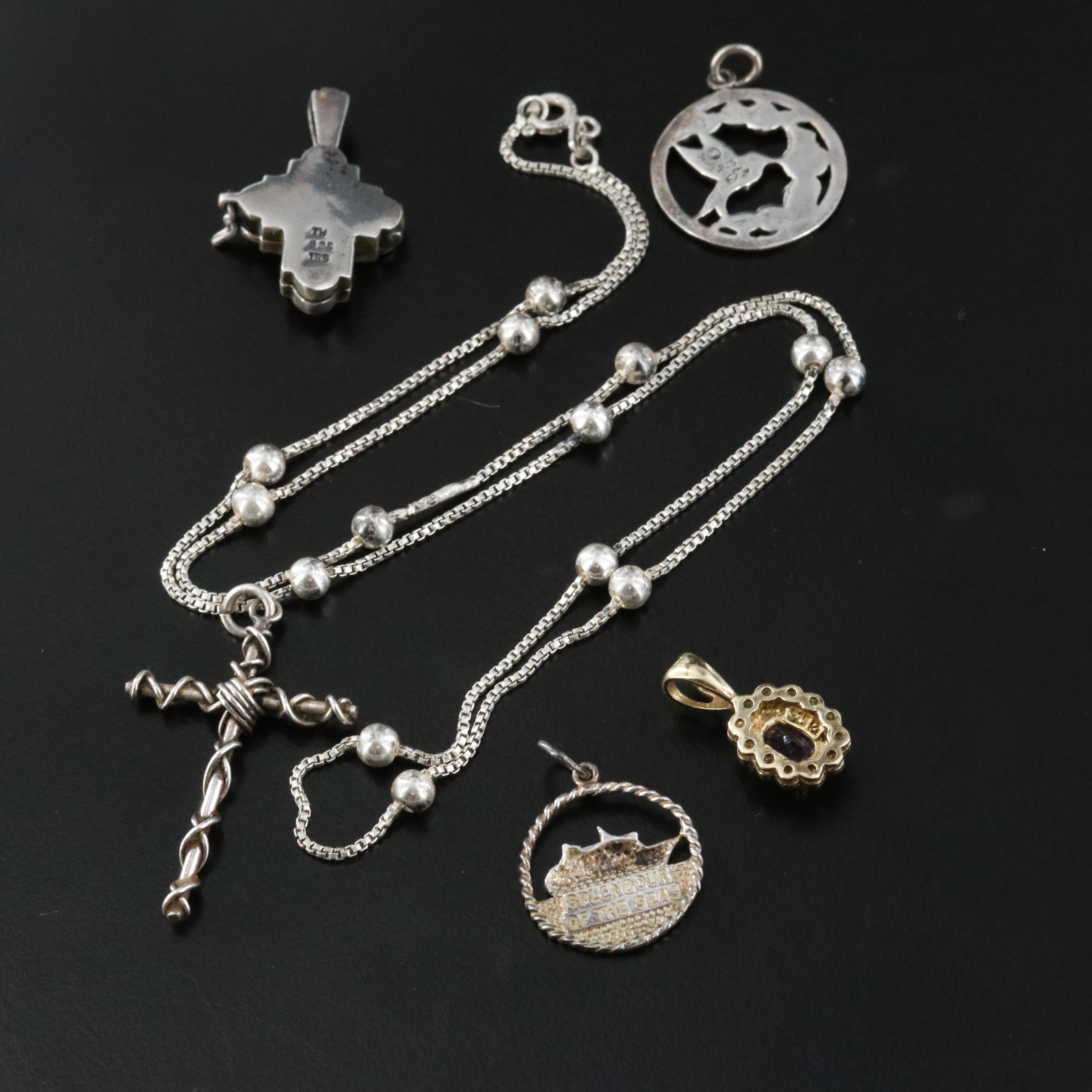 Sterling Necklace and Pendant Collection Including Amethyst and Diamond