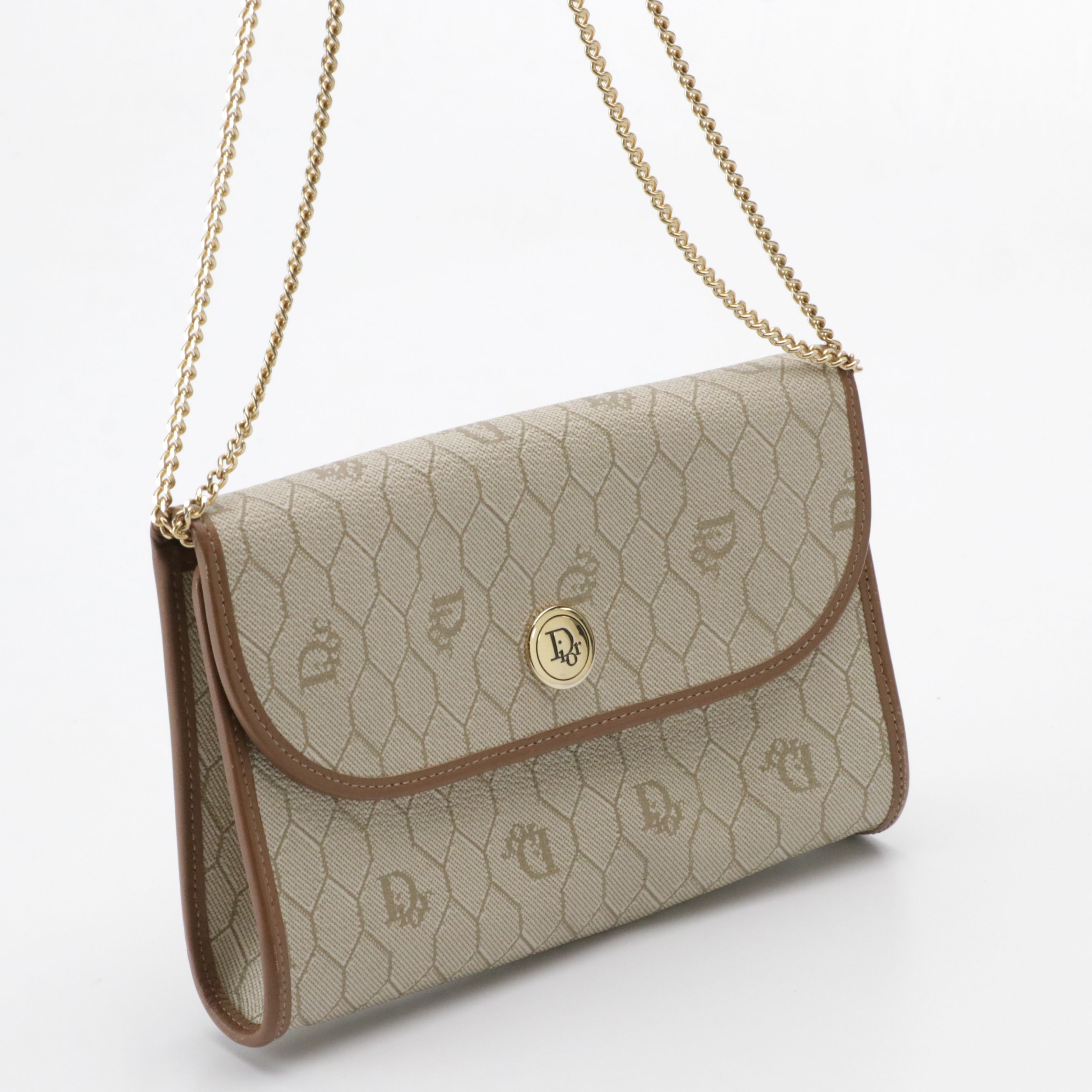 Christian Dior Shoulder Bag in Beige Honeycomb Coated Canvas