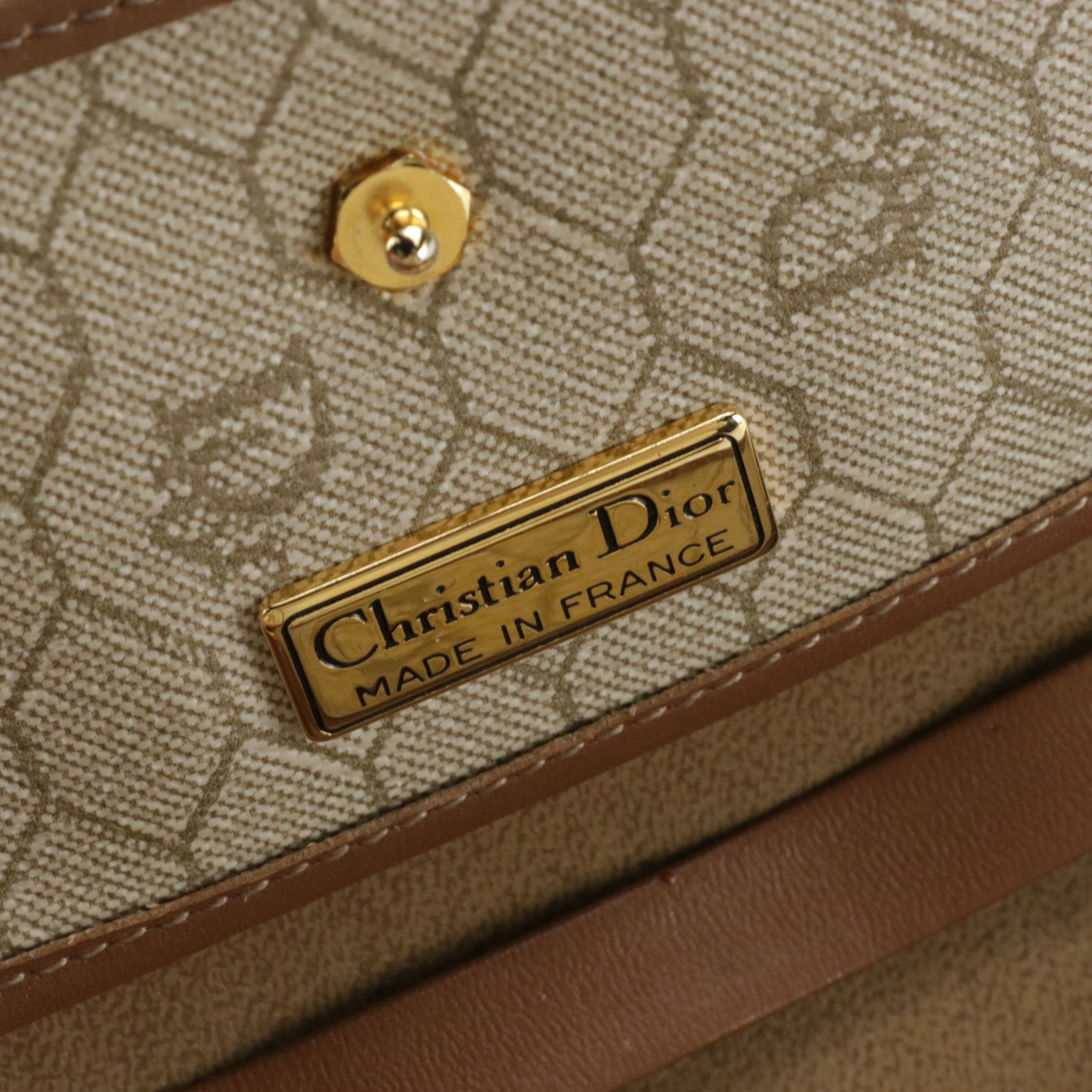 Christian Dior Shoulder Bag in Beige Honeycomb Coated Canvas