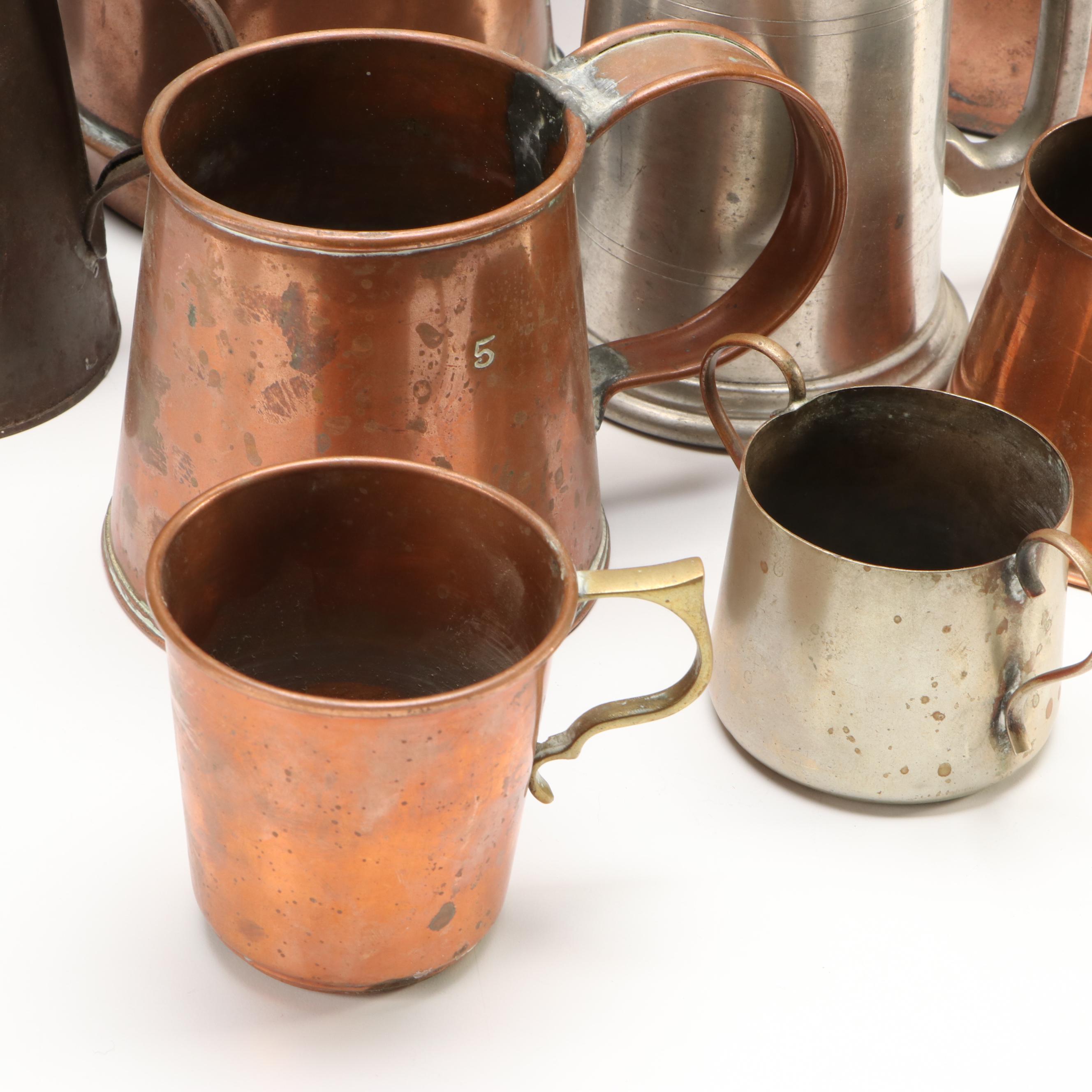 Reed & Barton Pewter Mug, Copper Cider Measure and Other Antique Metal Vessels