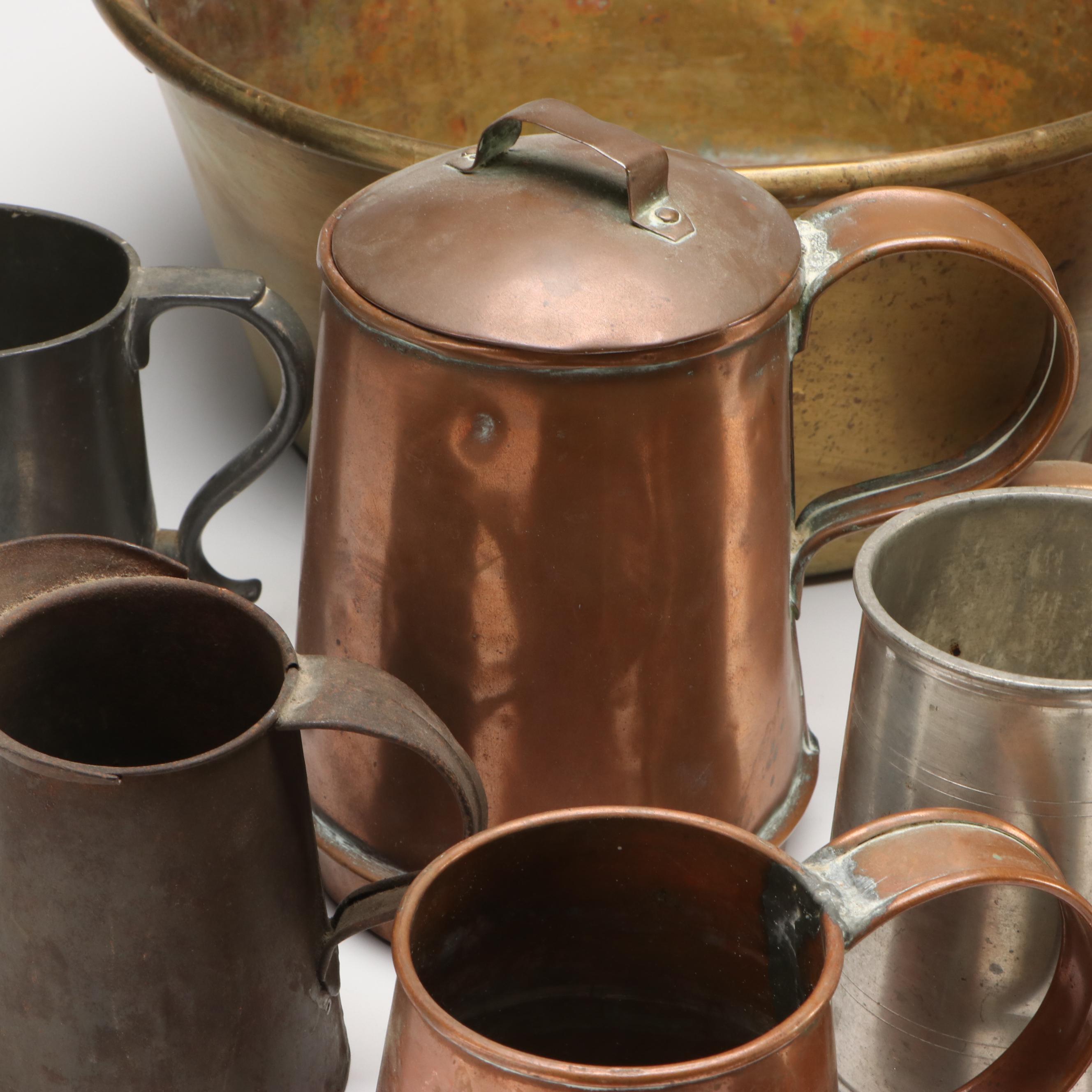 Reed & Barton Pewter Mug, Copper Cider Measure and Other Antique Metal Vessels