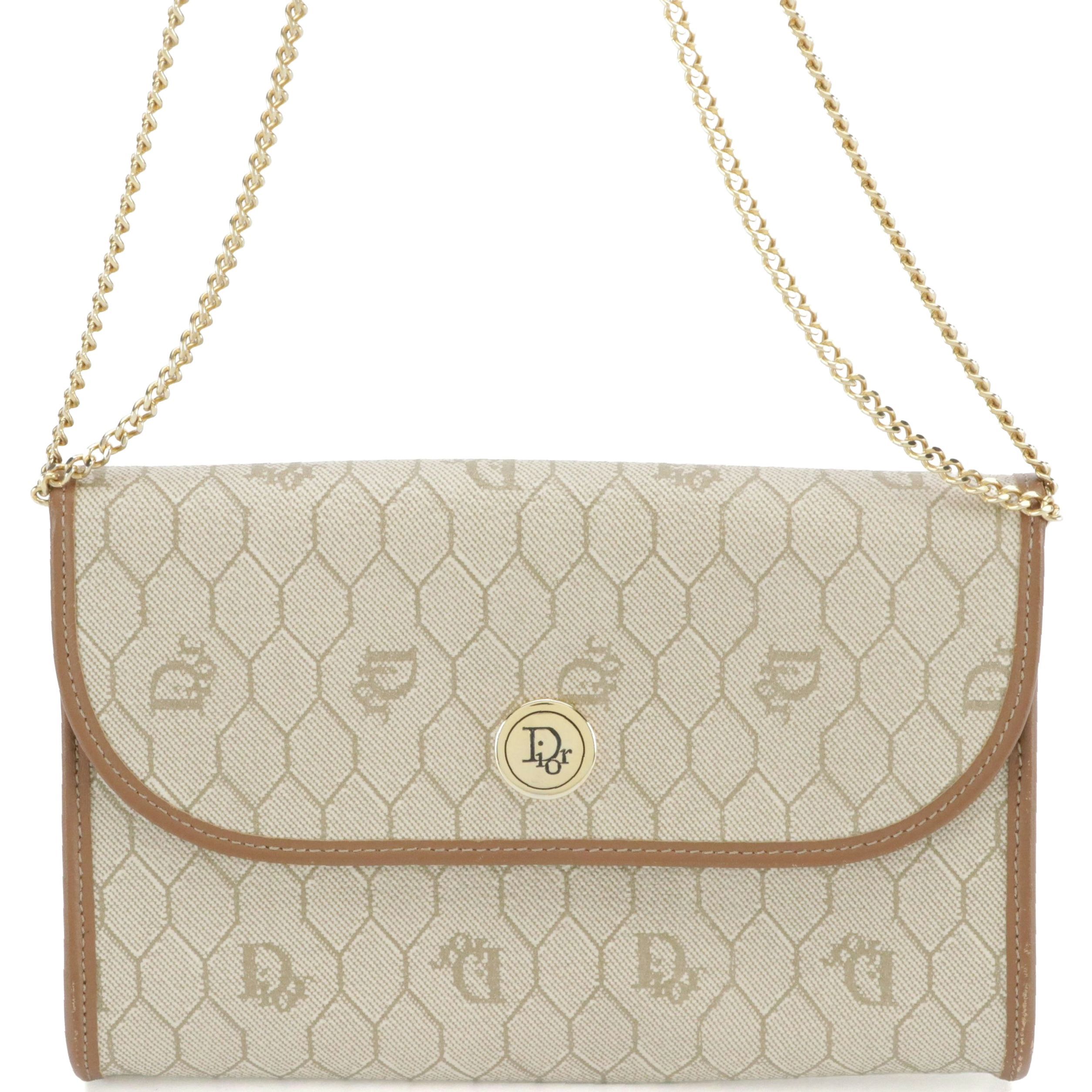 Christian Dior Shoulder Bag in Beige Honeycomb Coated Canvas