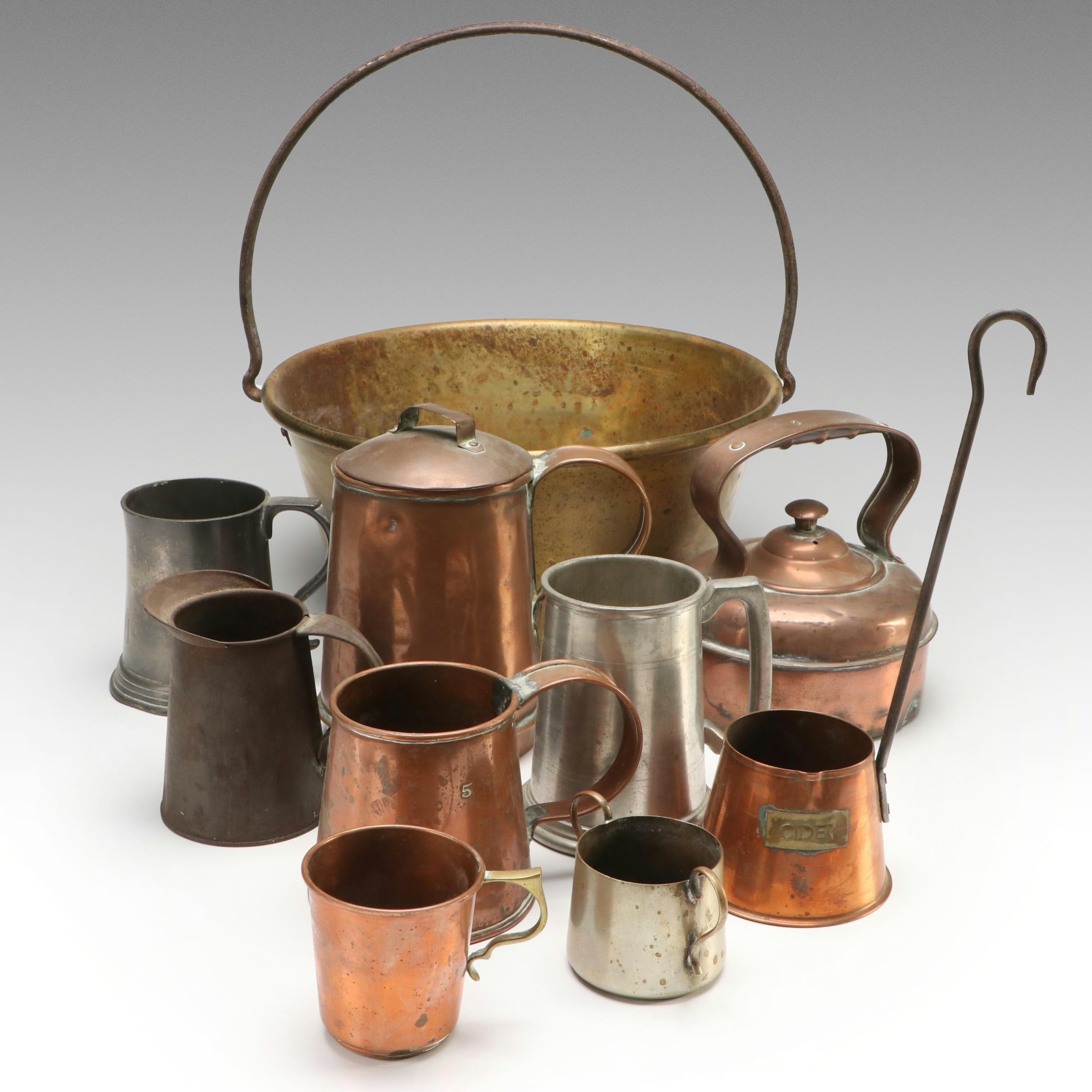 Reed & Barton Pewter Mug, Copper Cider Measure and Other Antique Metal Vessels