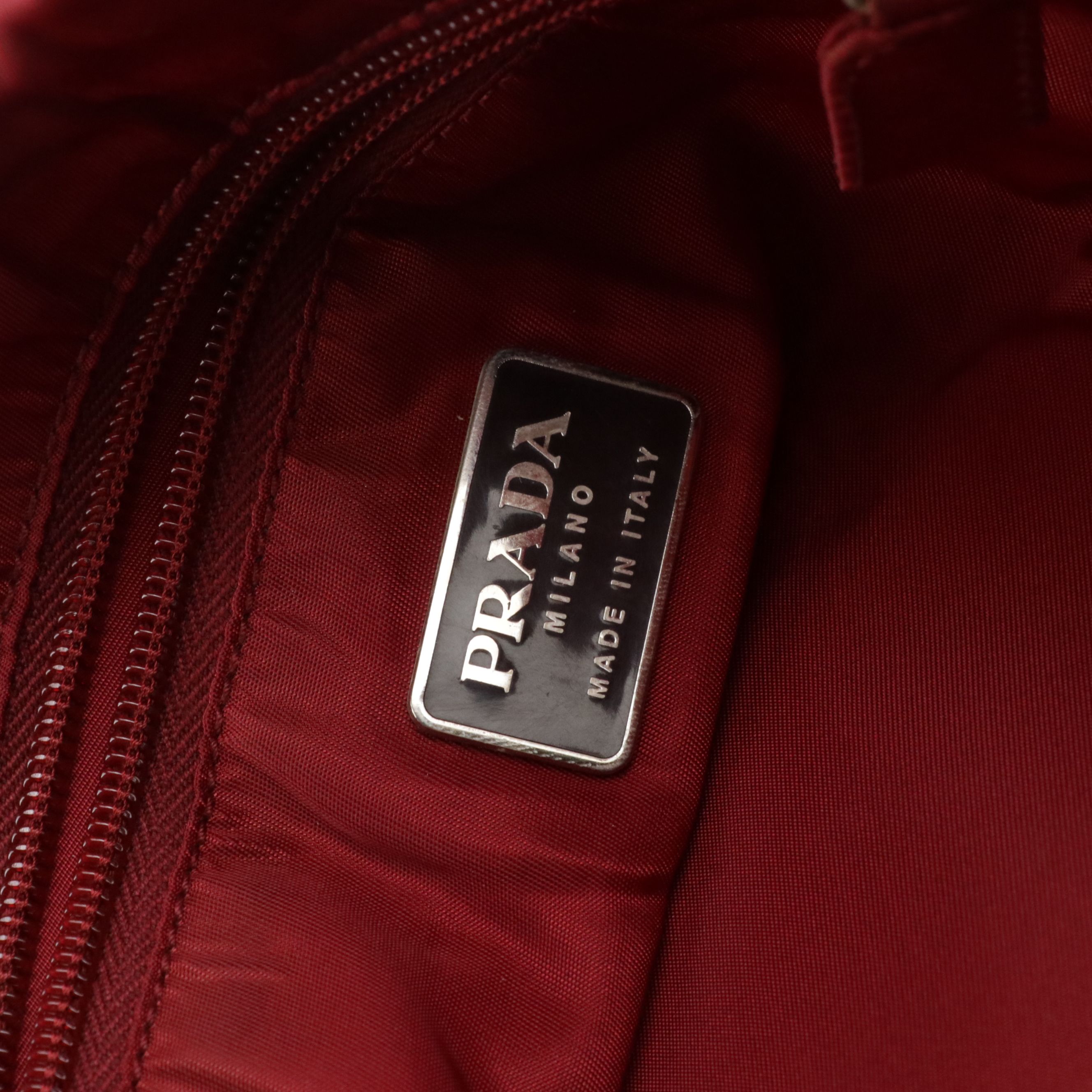 Prada Tessuto Nylon Handbag in Burgundy