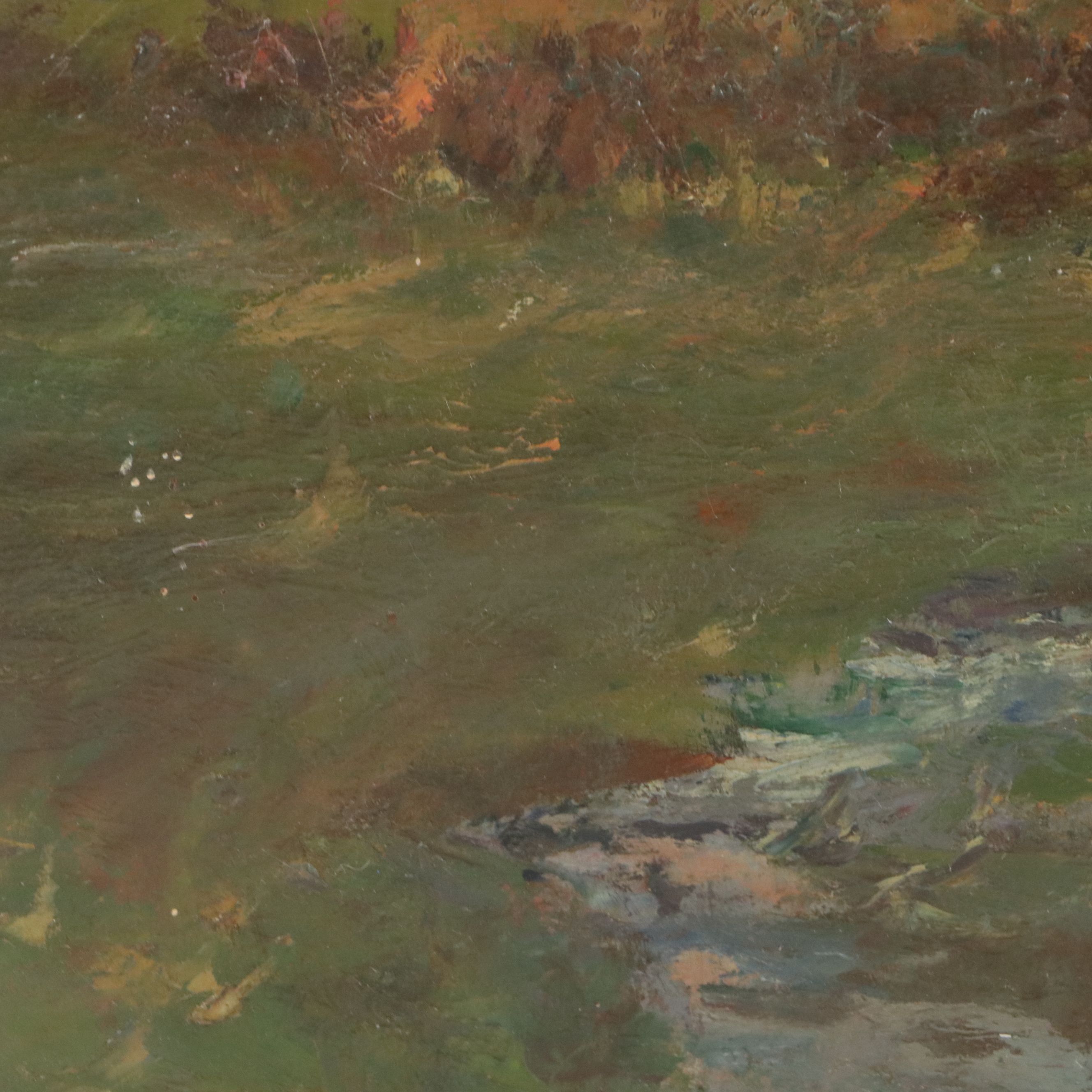 Bernard Lennon Landscape Oil Painting of Farm with Creek, 20th Century