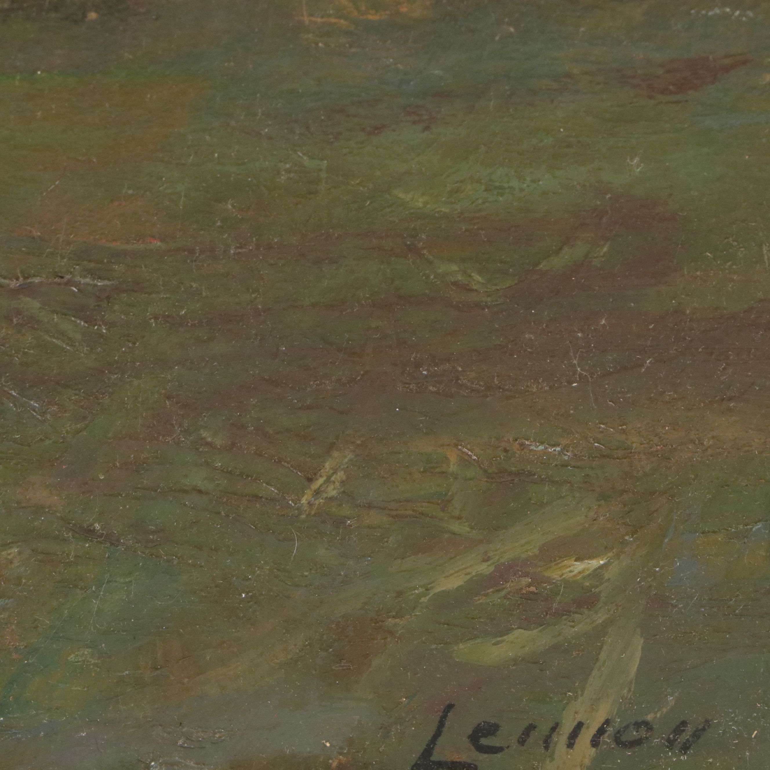 Bernard Lennon Landscape Oil Painting of Farm with Creek, 20th Century