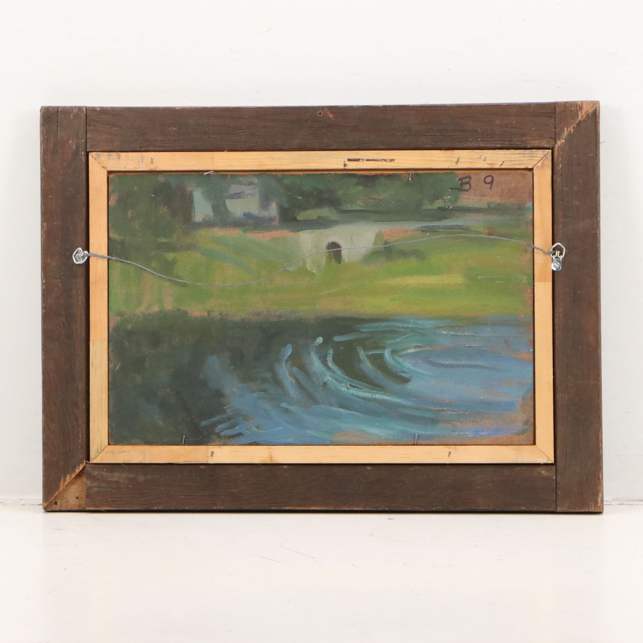 Bernard Lennon Landscape Oil Painting of Farm with Creek, 20th Century