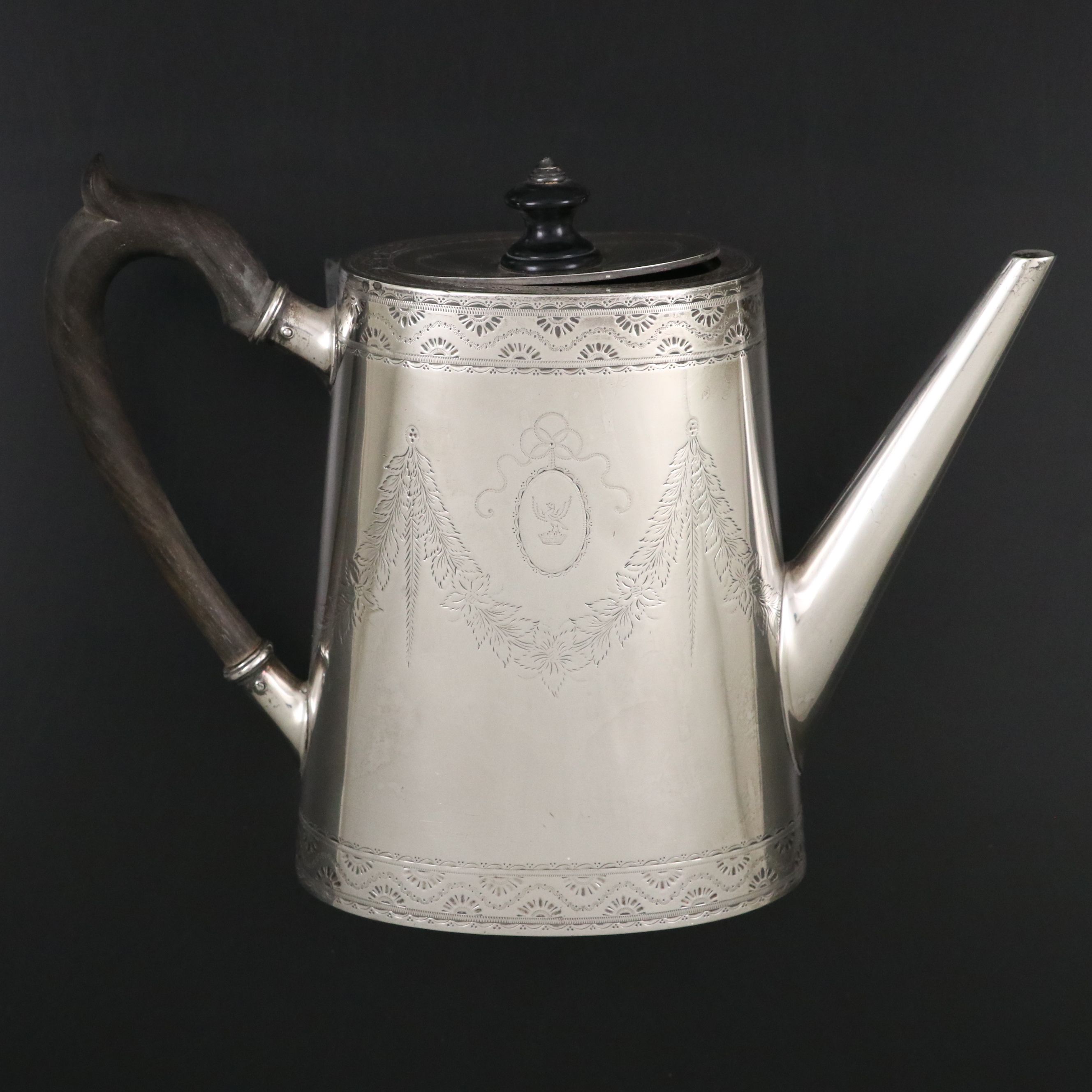 Victorian Chased Sterling Coffee Pot with Ebonized Handle
