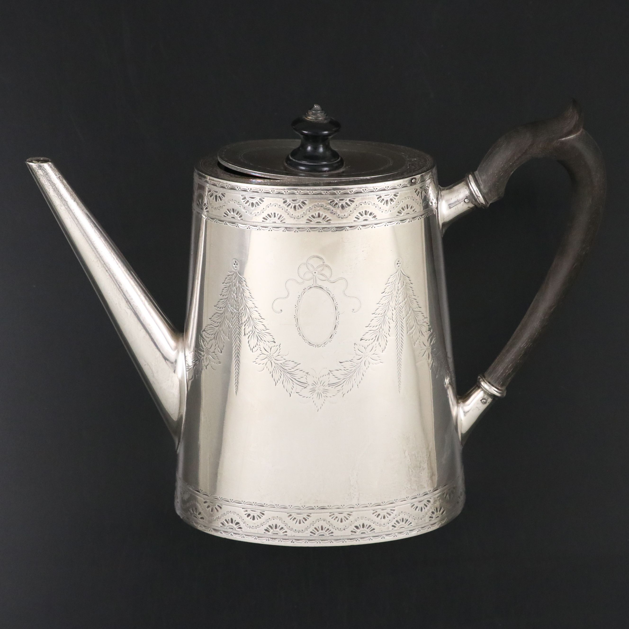Victorian Chased Sterling Coffee Pot with Ebonized Handle