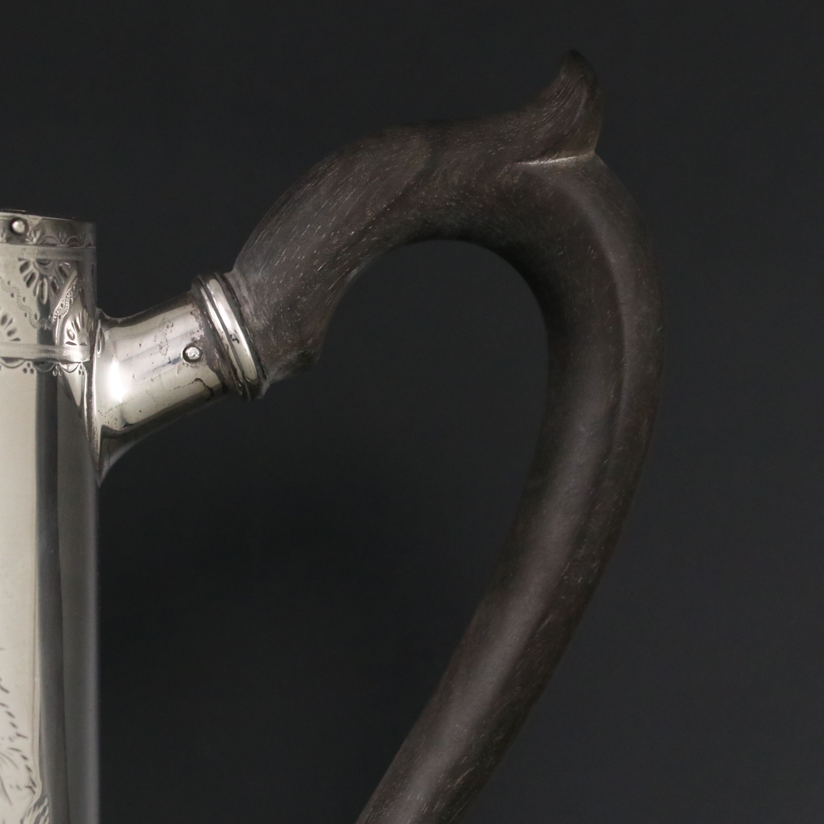 Victorian Chased Sterling Coffee Pot with Ebonized Handle