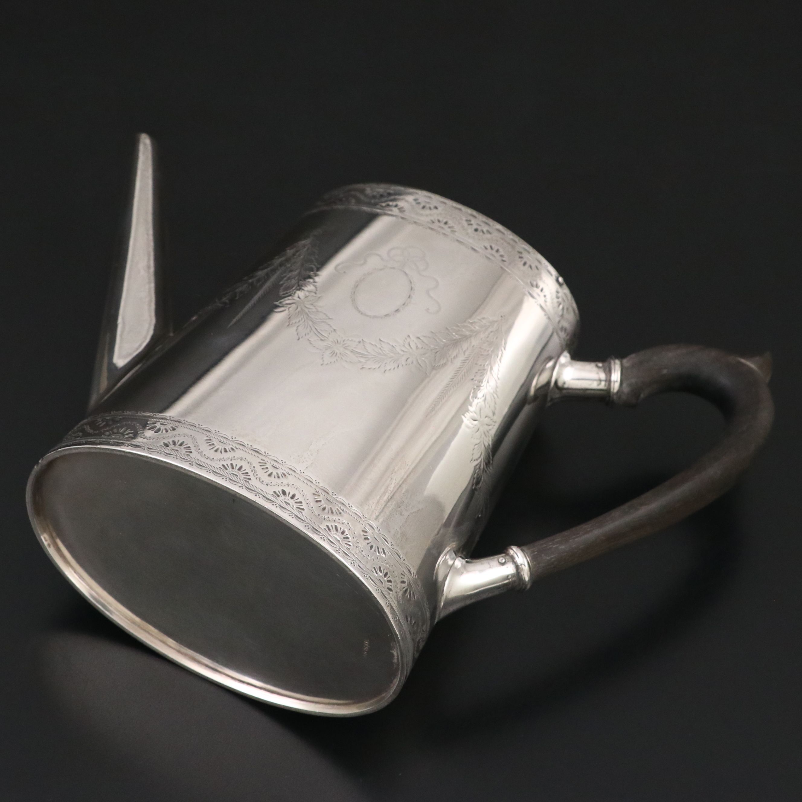 Victorian Chased Sterling Coffee Pot with Ebonized Handle